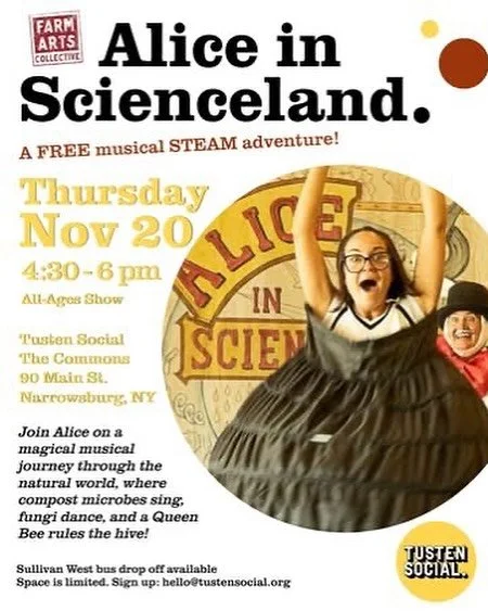 Thursday after school @tusten_social 
Don't miss the fun. Alice in Scienceland is an all-ages show featuring a very special Queen Bee guest star.....
🐝👑 @whatwouldgregdo 
Presented with support from @dvartsalliance