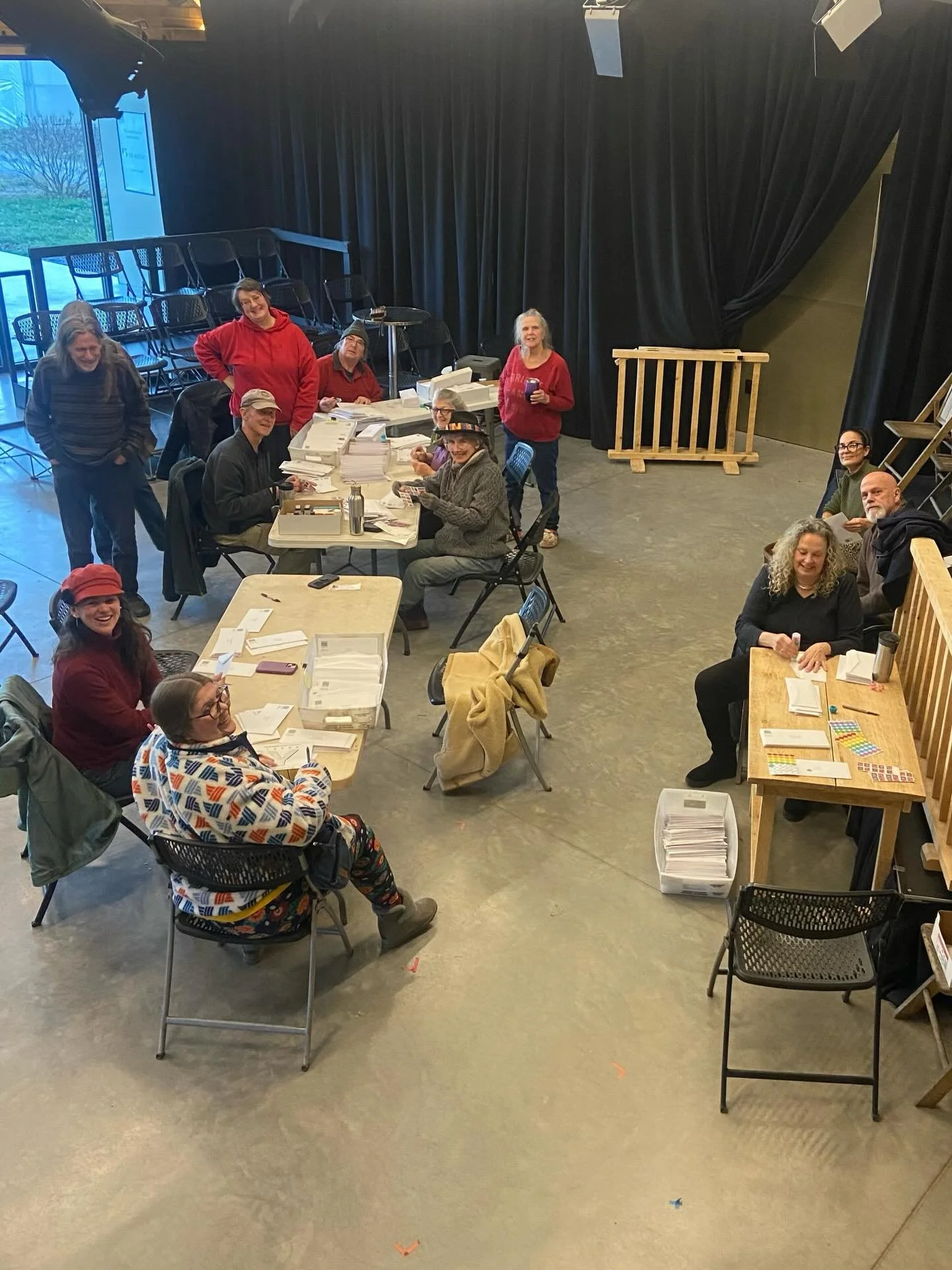 Mailing party scenes. Thanks team stamp and seal.