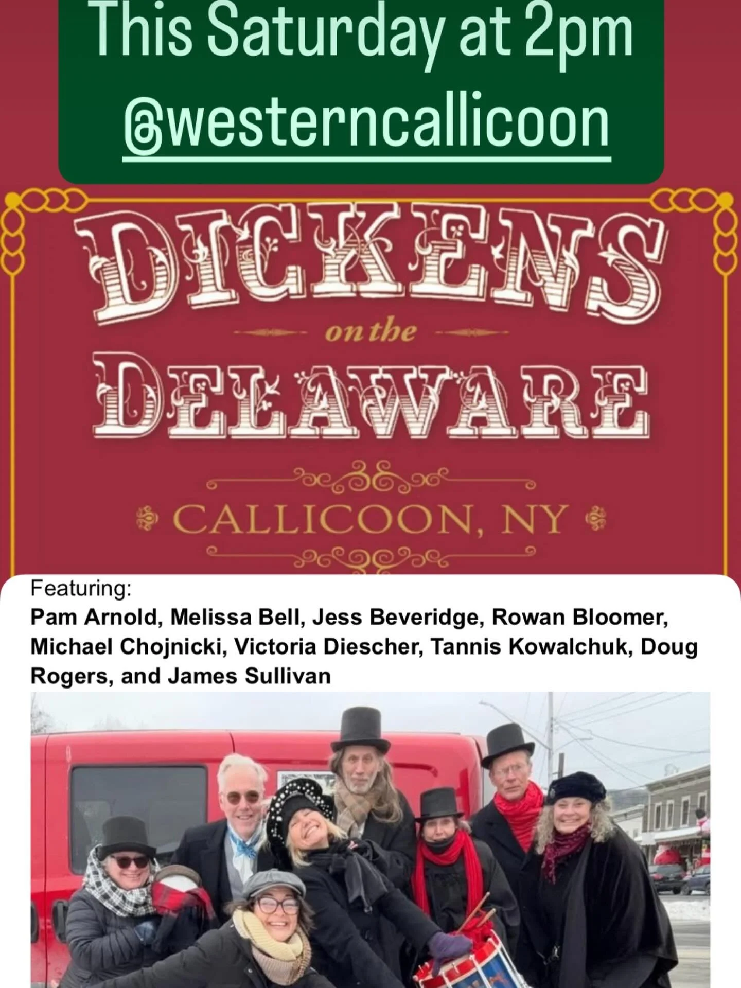 ‼️FREE HOLIDAY PERFORMANCE‼️
&ldquo;A ROVING CHRISTMAS CAROL,&rdquo; by Melissa Bell and FARM ARTS COLLECTIVE
Follow Farm Arts Collective through the streets of Callicoon, NY for a site-specific performance of an innovative and roving version of Char