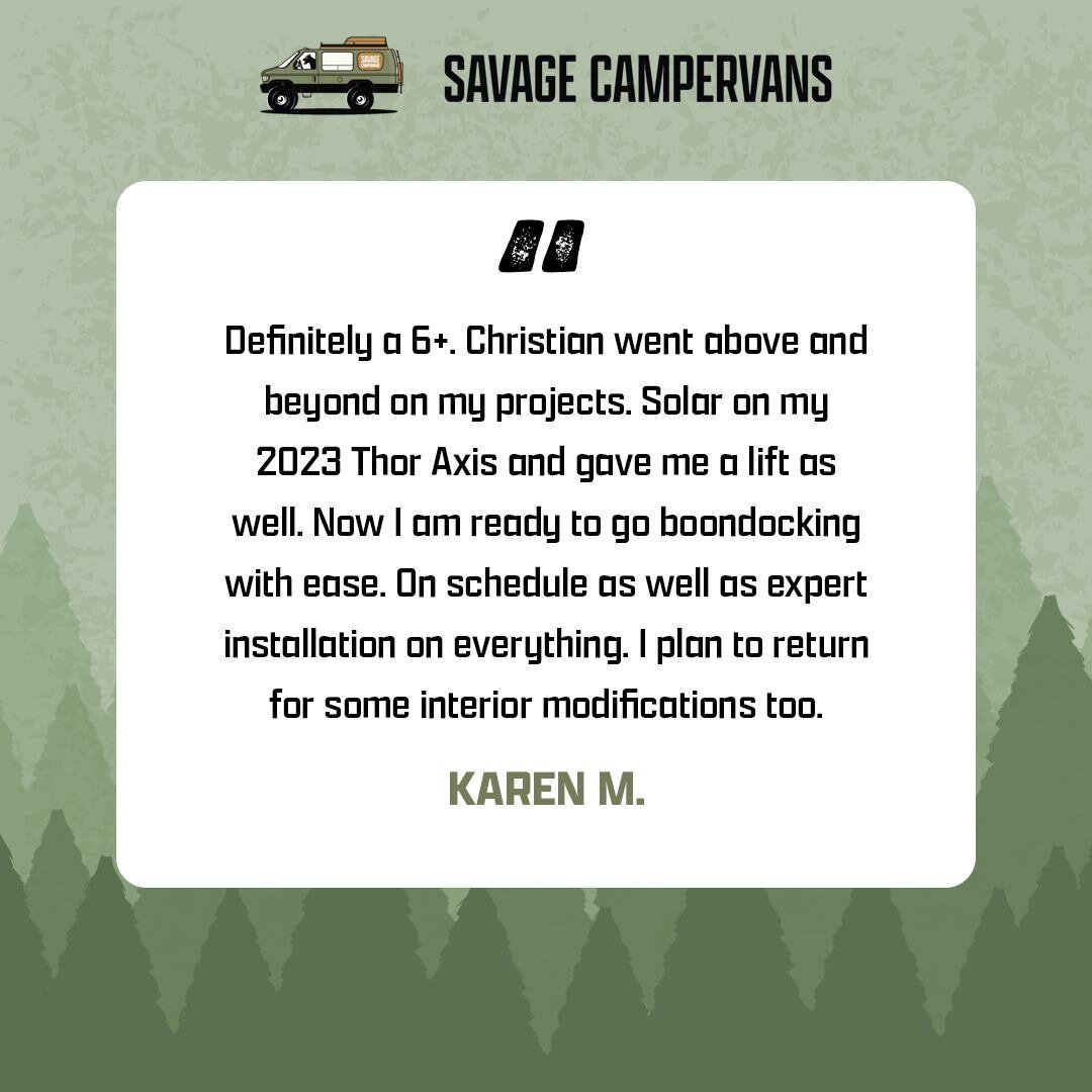 We can't wait to work with you again, Karen! Thanks for this review. 😄

#SavageCampervansAndRV #SavageCampervans #Campervans #VanLife #RVs #CampervanUpfitter #RVUpfitter #CampervanBuilder #DenverCO #CO #SavageCampervansReview
