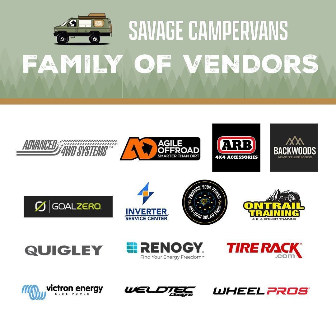 We're proud to work with these vendors to enhance your ride! 😎 

#SavageCampervansAndRV #SavageCampervans #Campervans #VanLife #RVs #CampervanUpfitter #RVUpfitter #CampervanBuilder #DenverCO #CO #Vendors #OurVendors