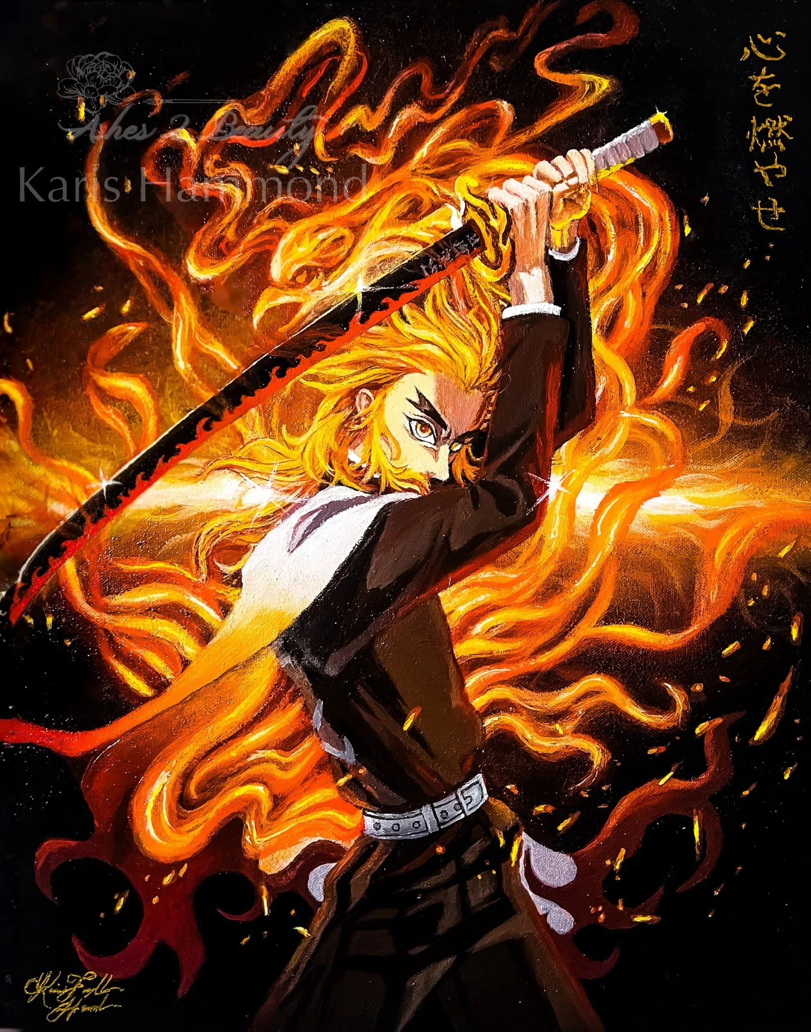  
  Heart Ablaze  
  16x20" acrylics on canvas painting of Rengoku.  
 
 
  December 28, 2025  
 