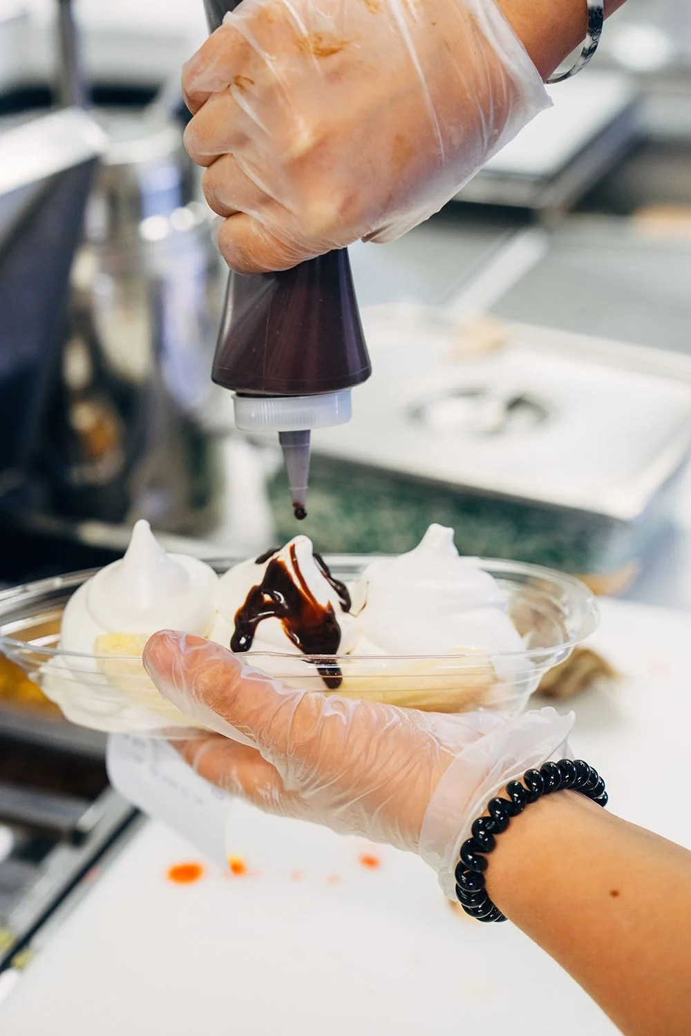 Making a banana split at Heisler's Creamery