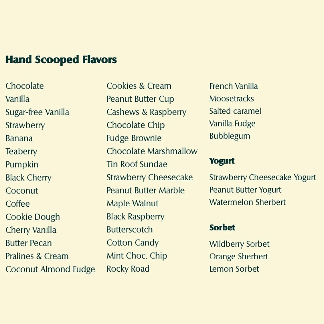 Heisler's ice cream flavors, updated seasonally!