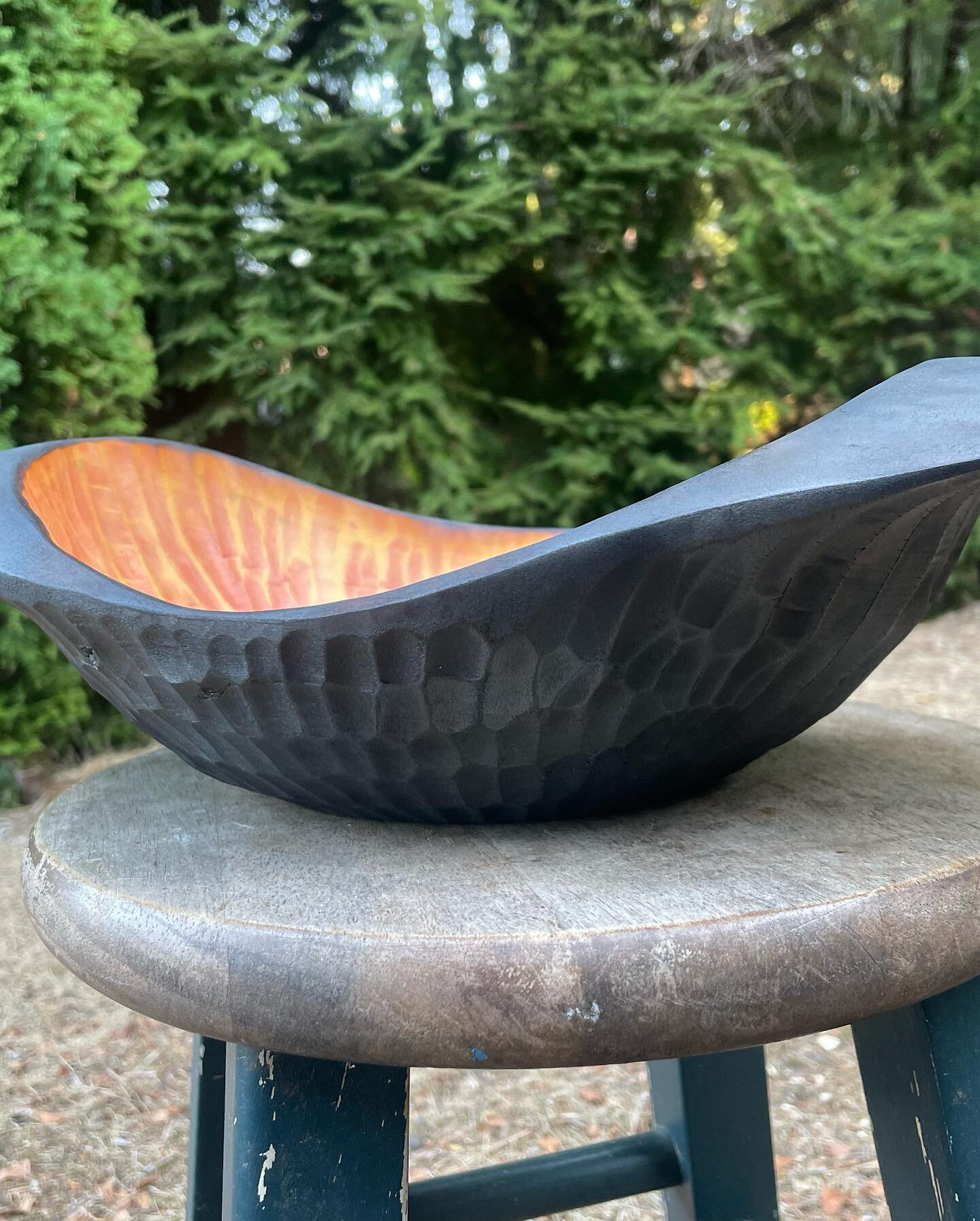 Finished maple bowl. Burned using the traditional style of #yakasugi or #shousugiban The first photo is with the inside not burnt and the last two I decided to just blacken the whole thing. Not sure which I like best. It&rsquo;s all experimentation a