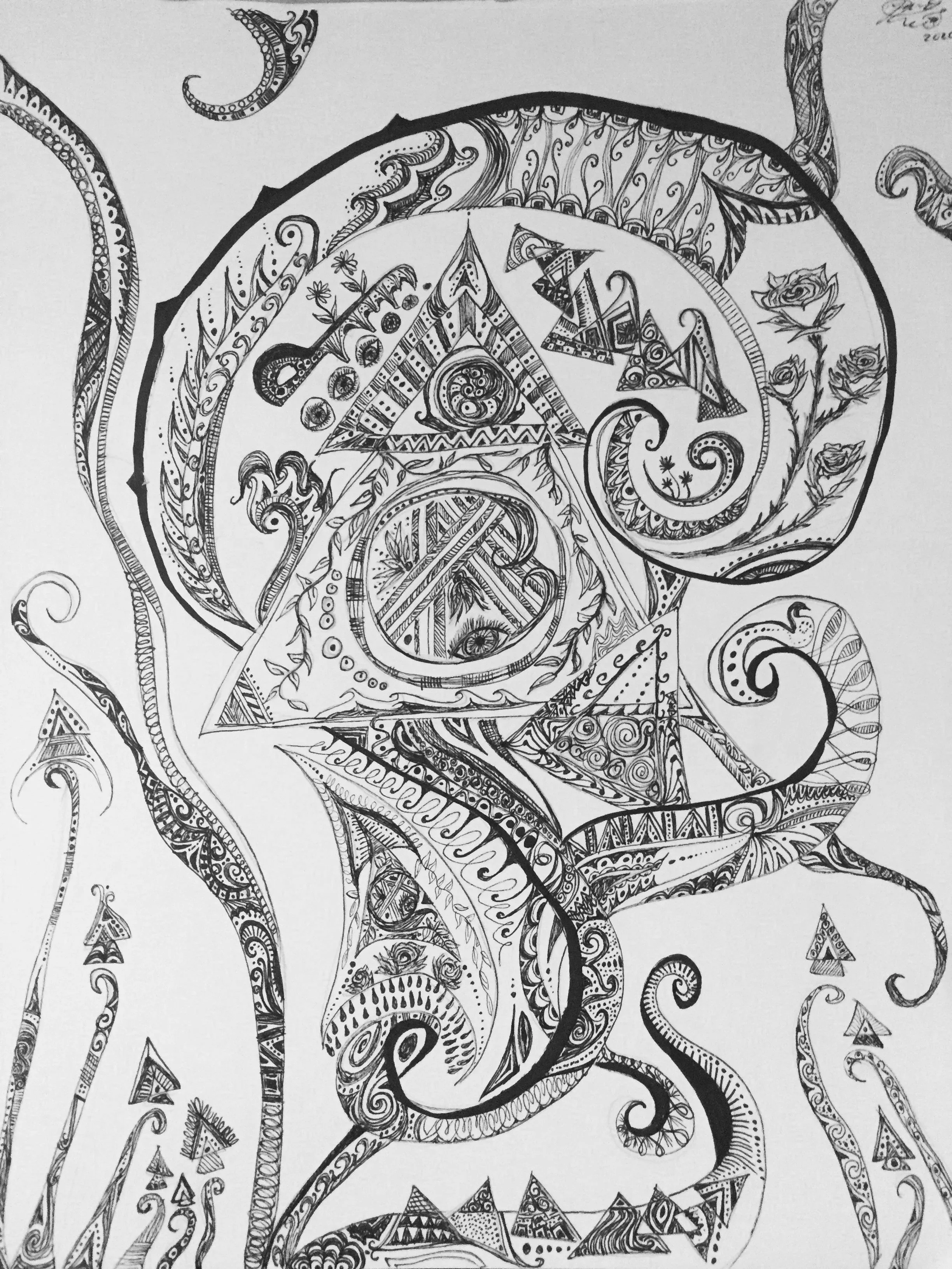 'Octopus'. Ink on paper. 2020. 11 x 14 inches. SOLD $50.