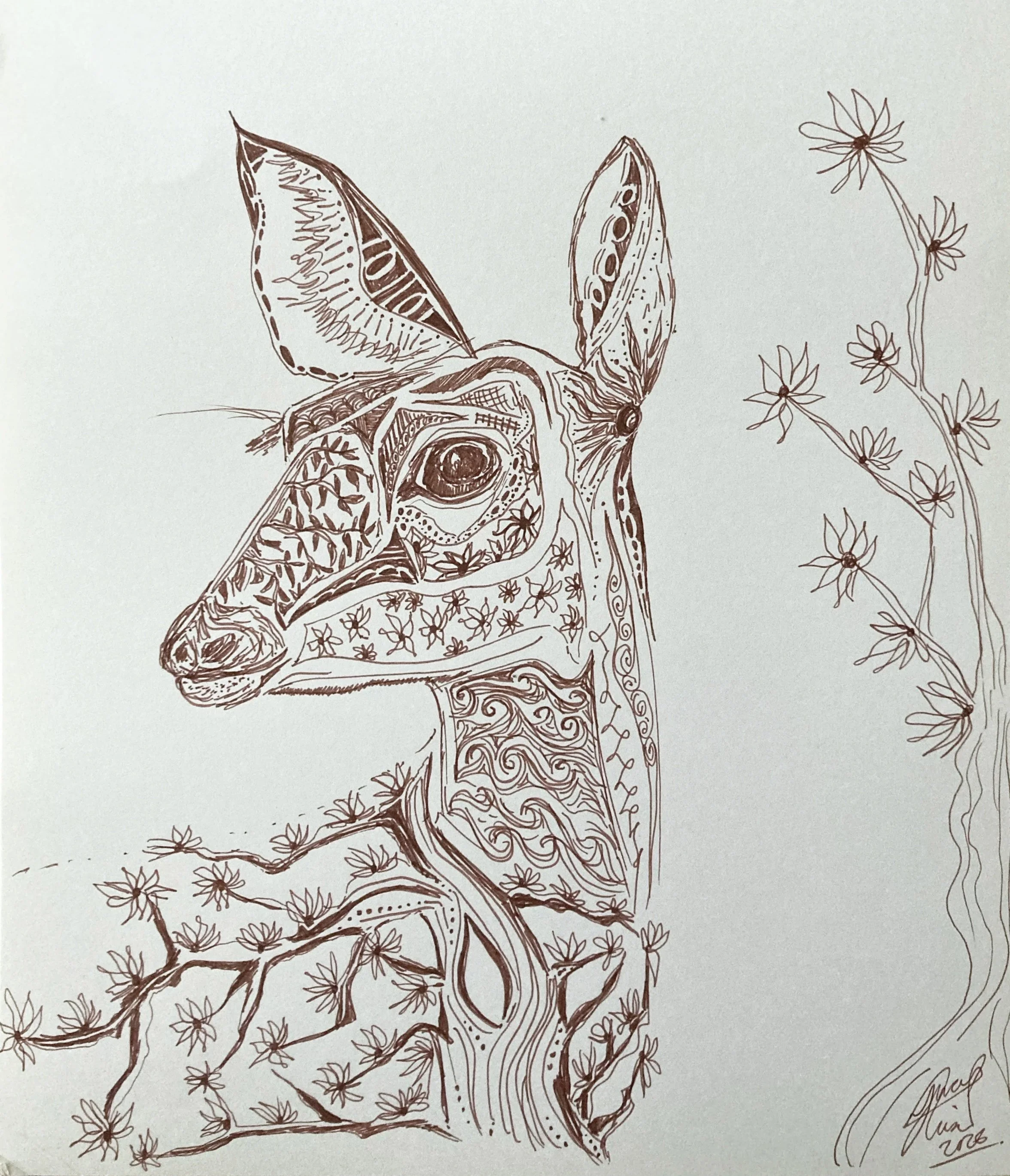 For Alexandra. Ink on paper. 2026. 10 x 8 inches.