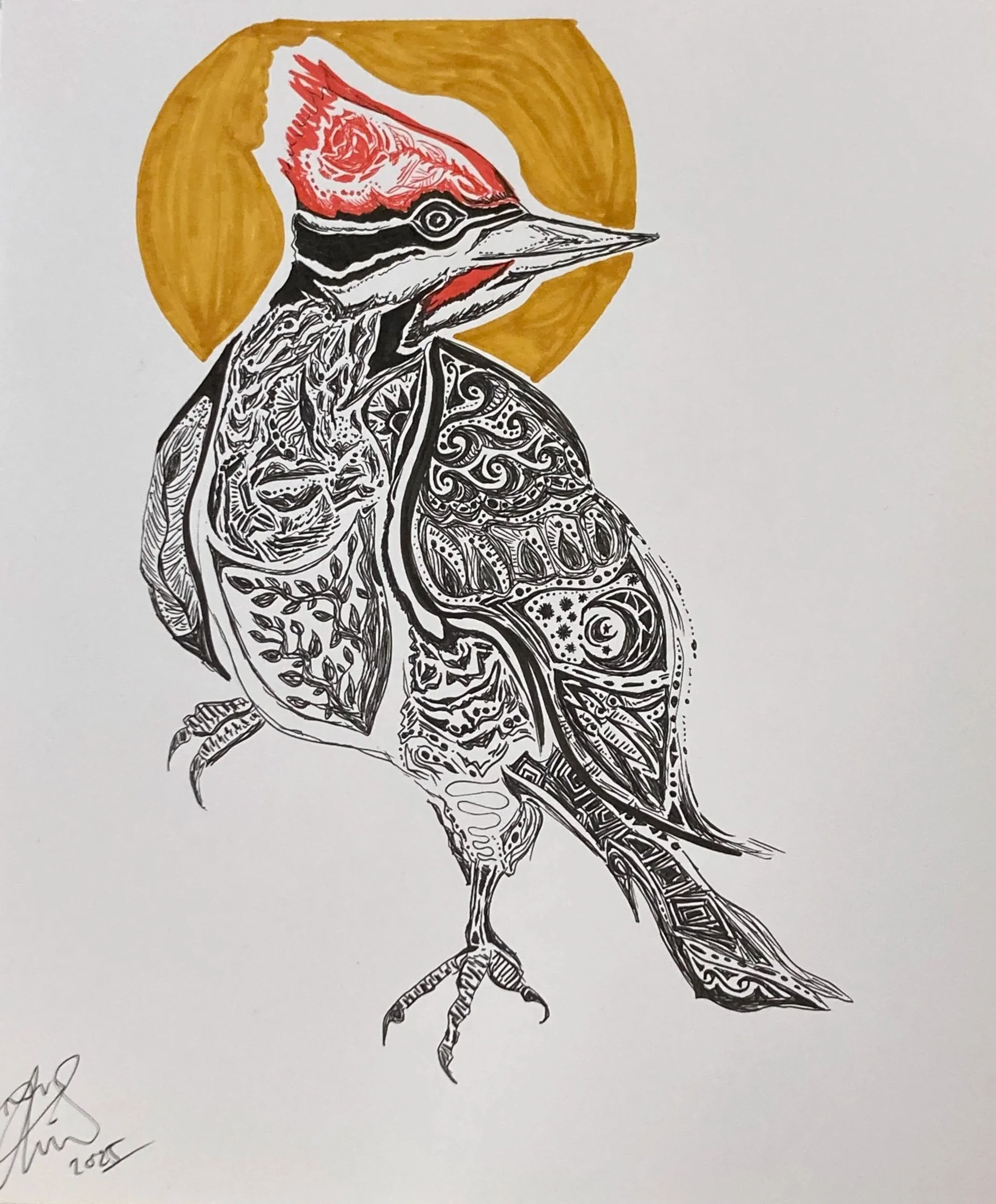 'Red head'. Ink on paper. 2025. 8 x 10 inches. 