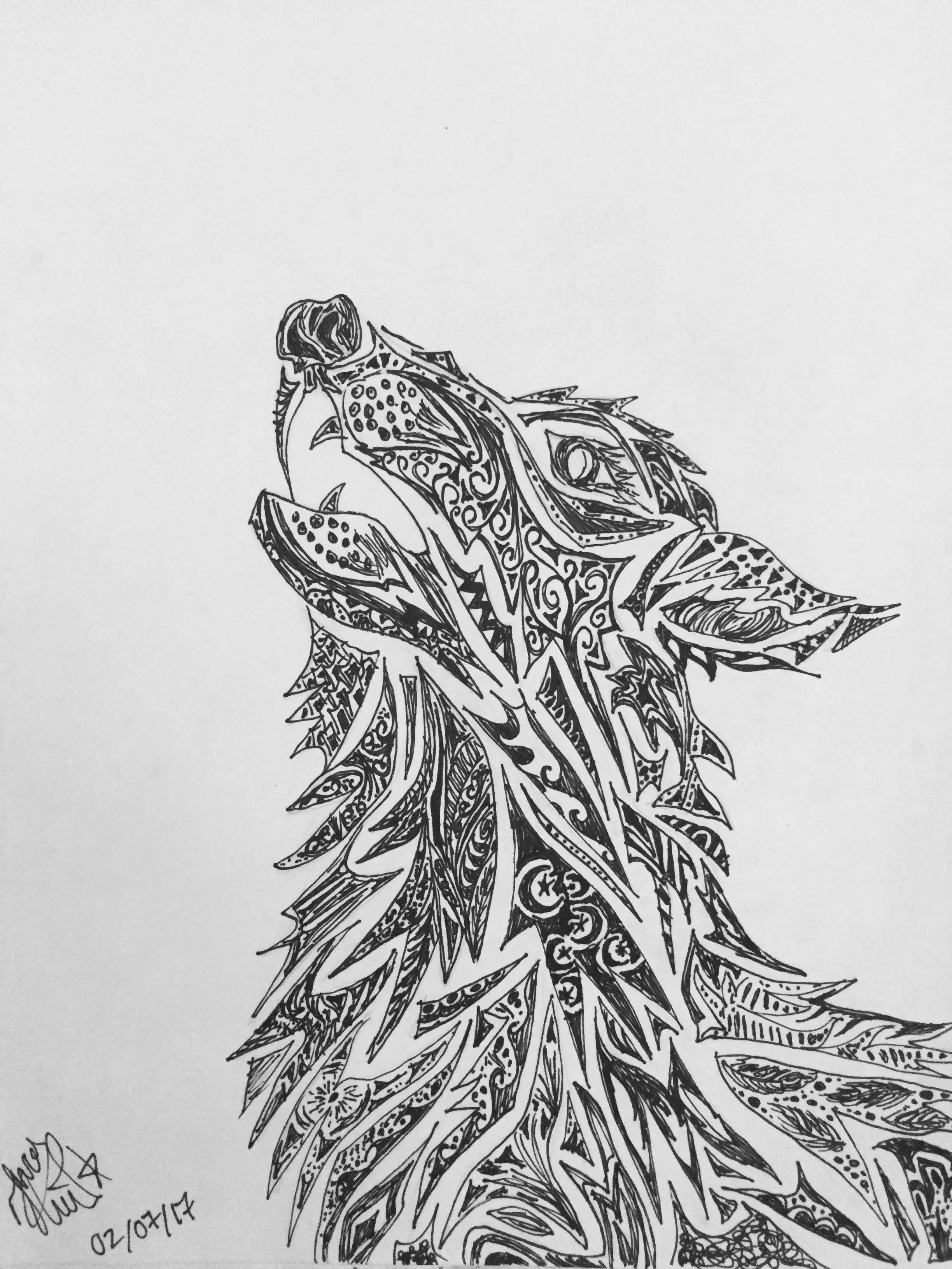 'Howling'. Ink on paper. 2017. 10 x 9 inches. 