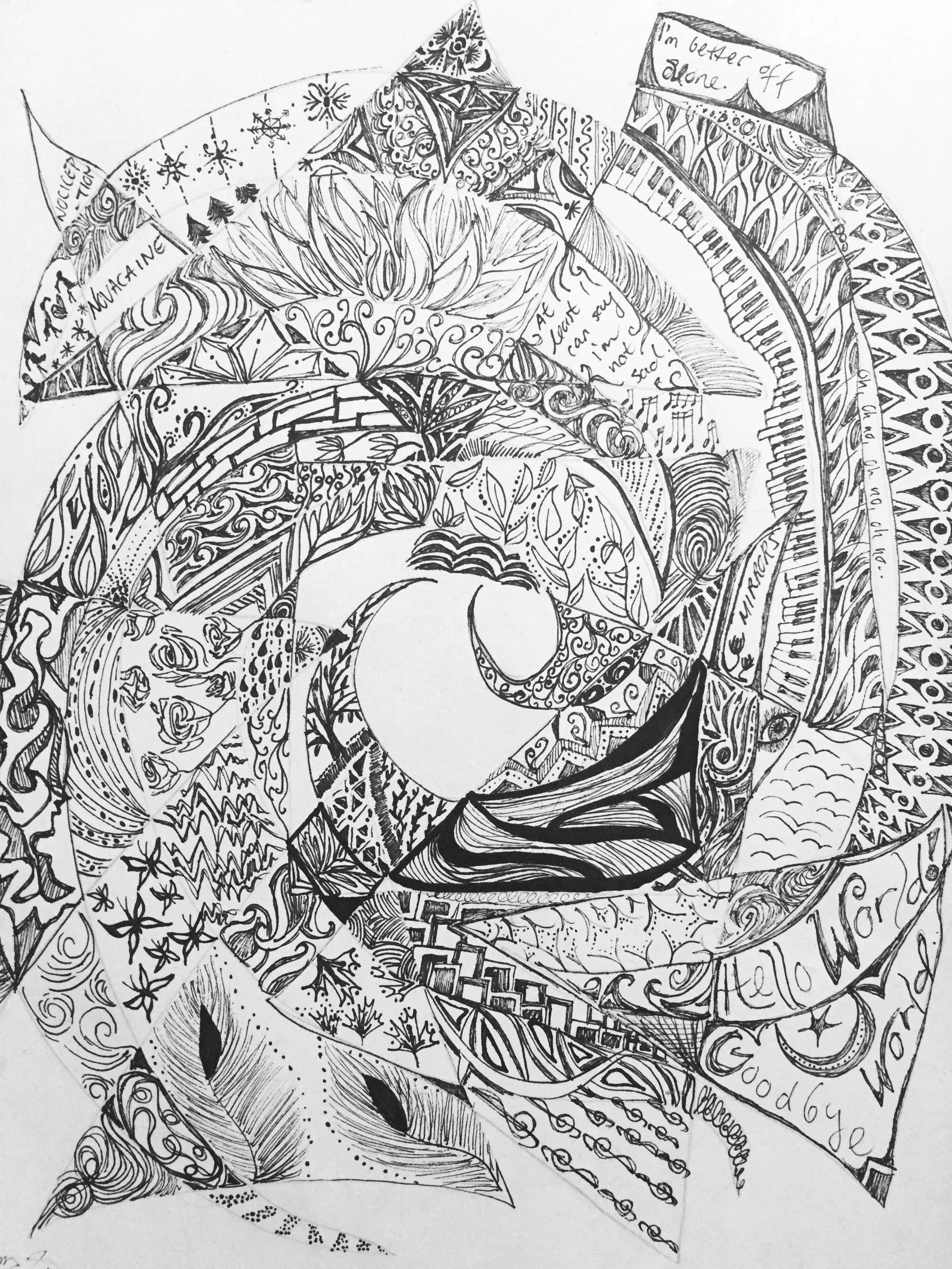 'Entangled'. Ink on paper. 2019. 11 x 14 inches. Accompanies article: “You learn along the way what you’re good at” : Graduating students navigate career passions and uncertainty (March 2022). 