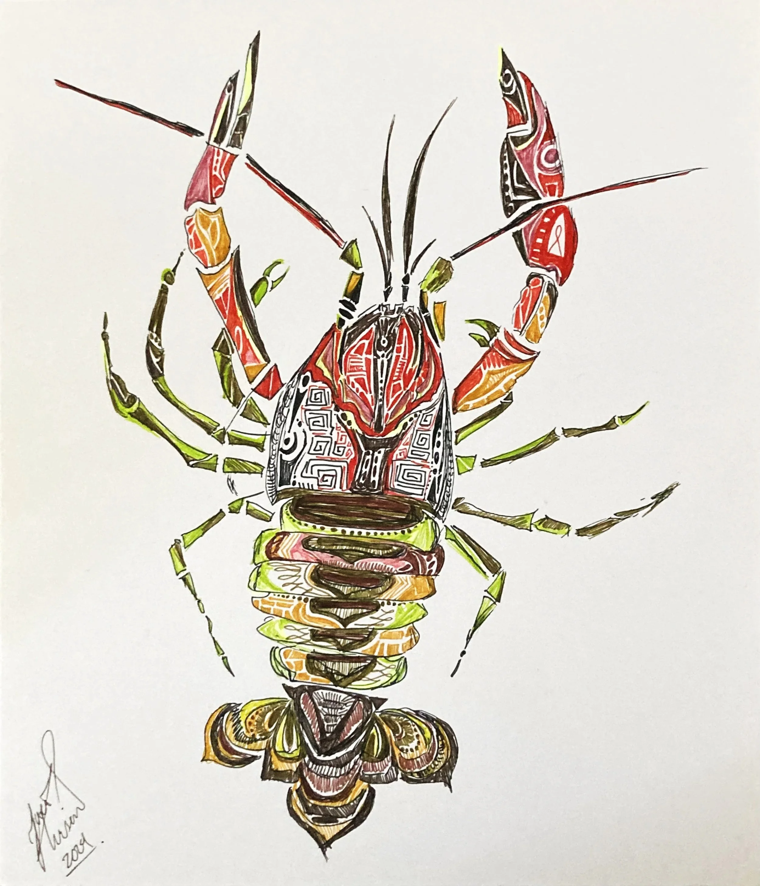 'Lobster'. Ink on paper. 2024. 11 x 14 inches. 
