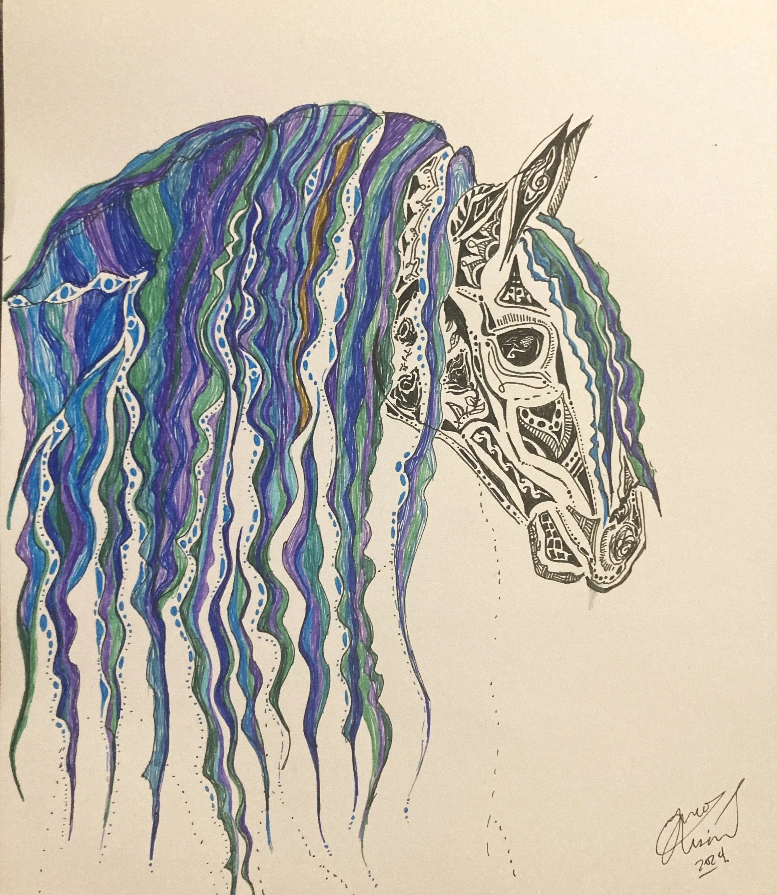 'Ghost mare'. Ink on paper. 2024. 11 x 14 inches. 