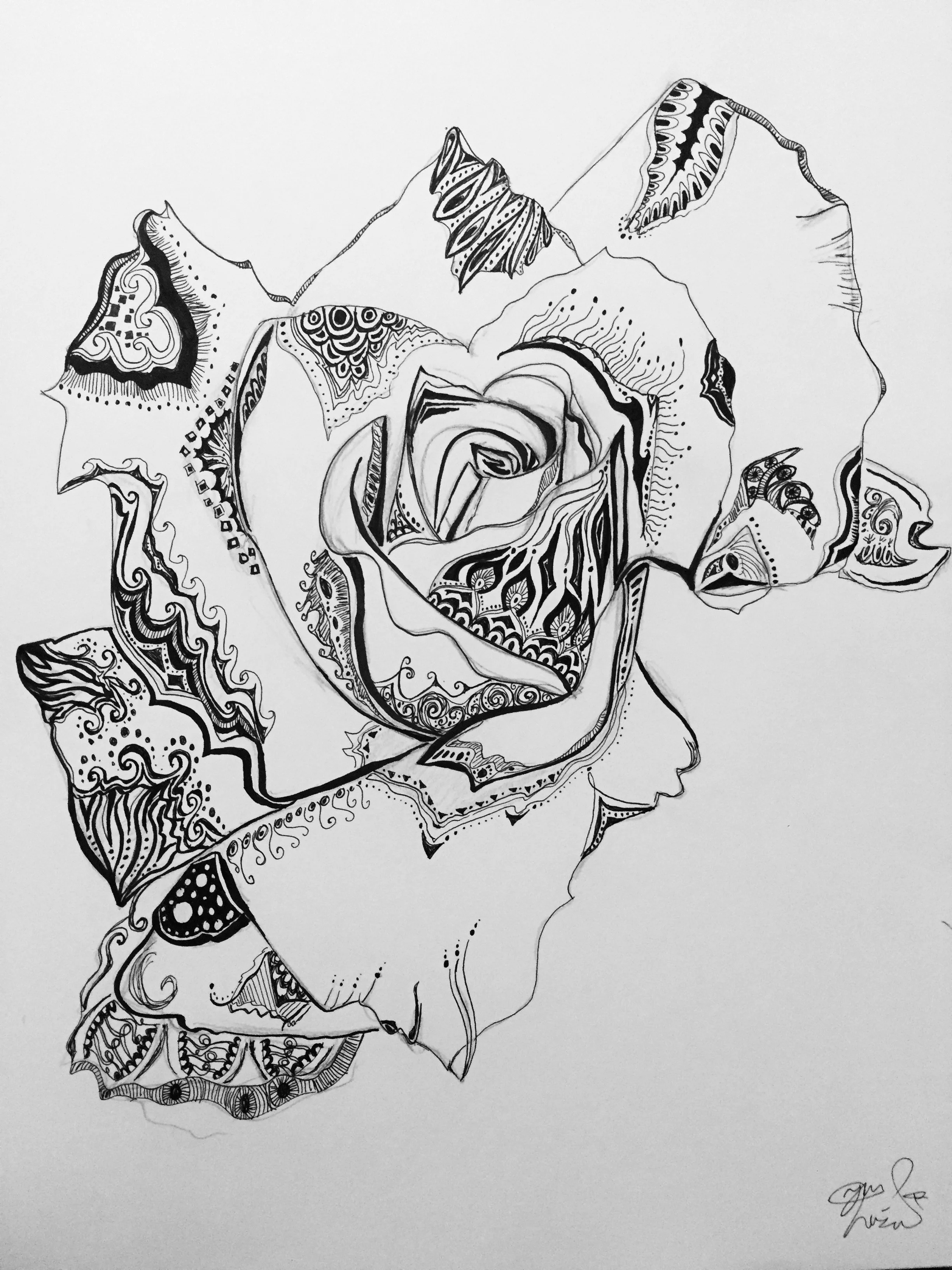 'A rose by another name'. Ink on paper. 2021. 11 x 14 inches. SOLD $85. 