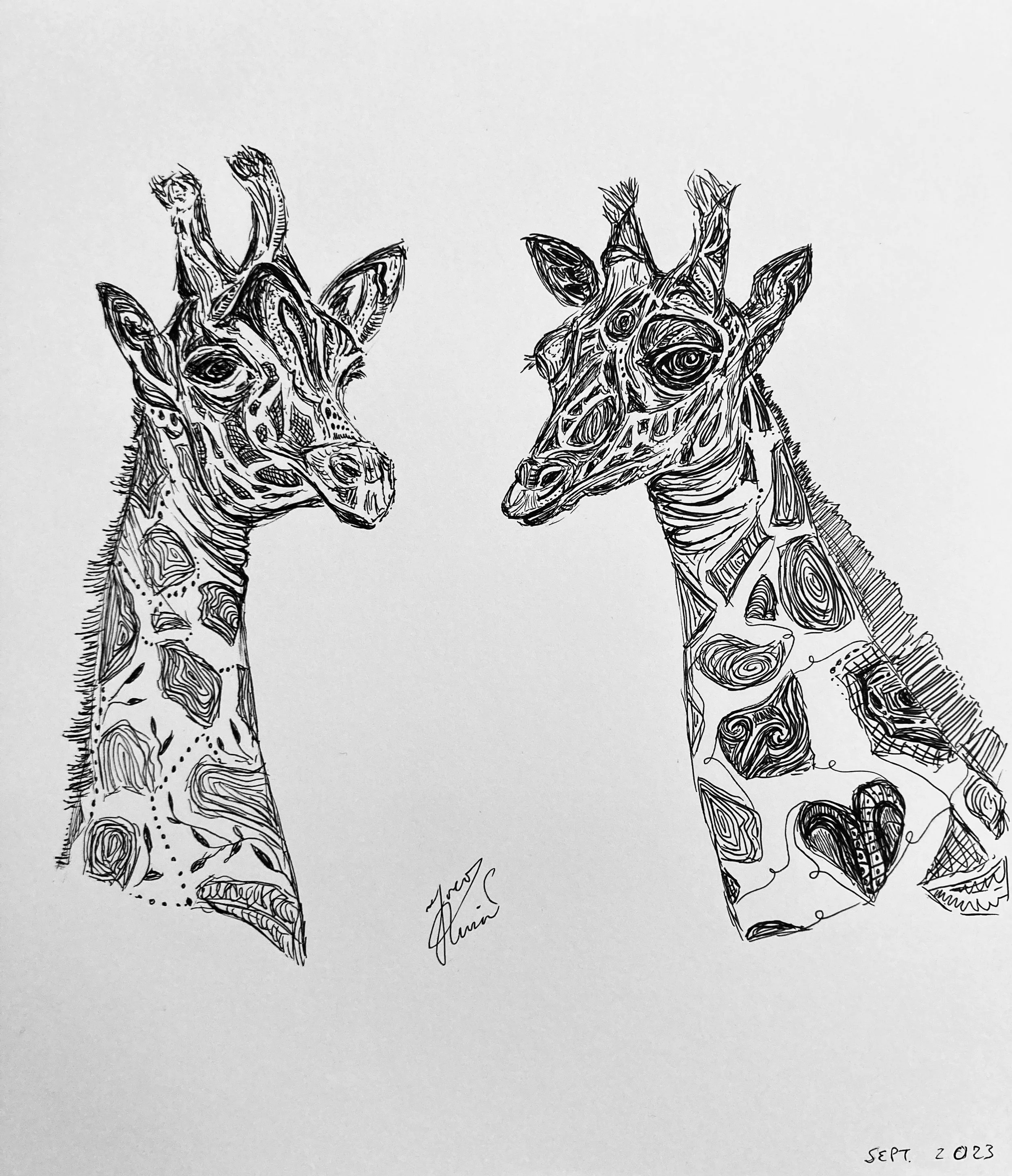'Still standing tall'. Ink on paper. 2023. 10 x 9 inches. SOLD $80 at Isaac's Way Restaurant. 