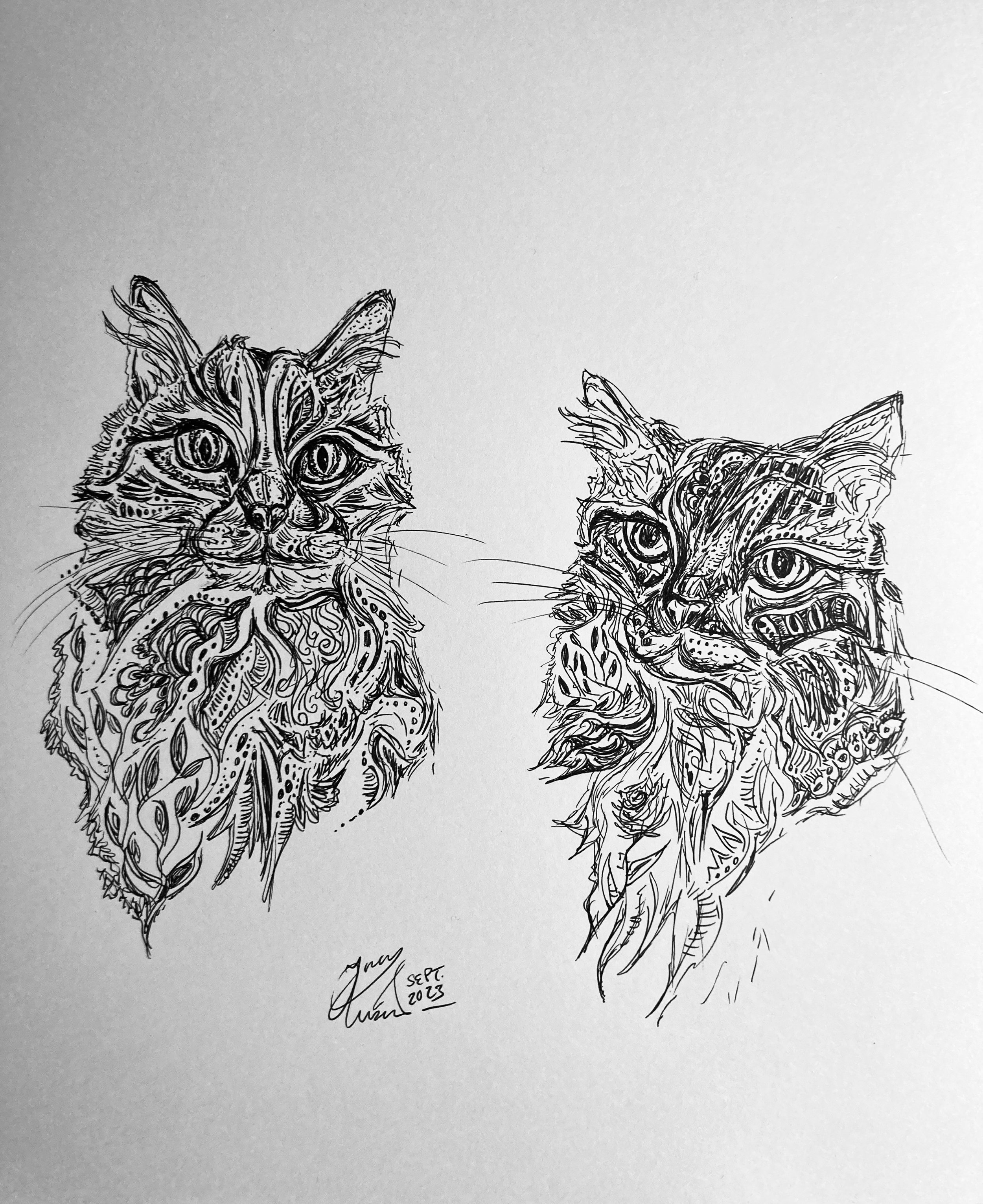 'Where's Jekyll?'. Ink on paper. 2023. 10 x 9 inches. SOLD $20 at Isaac's Way Restaurant.   