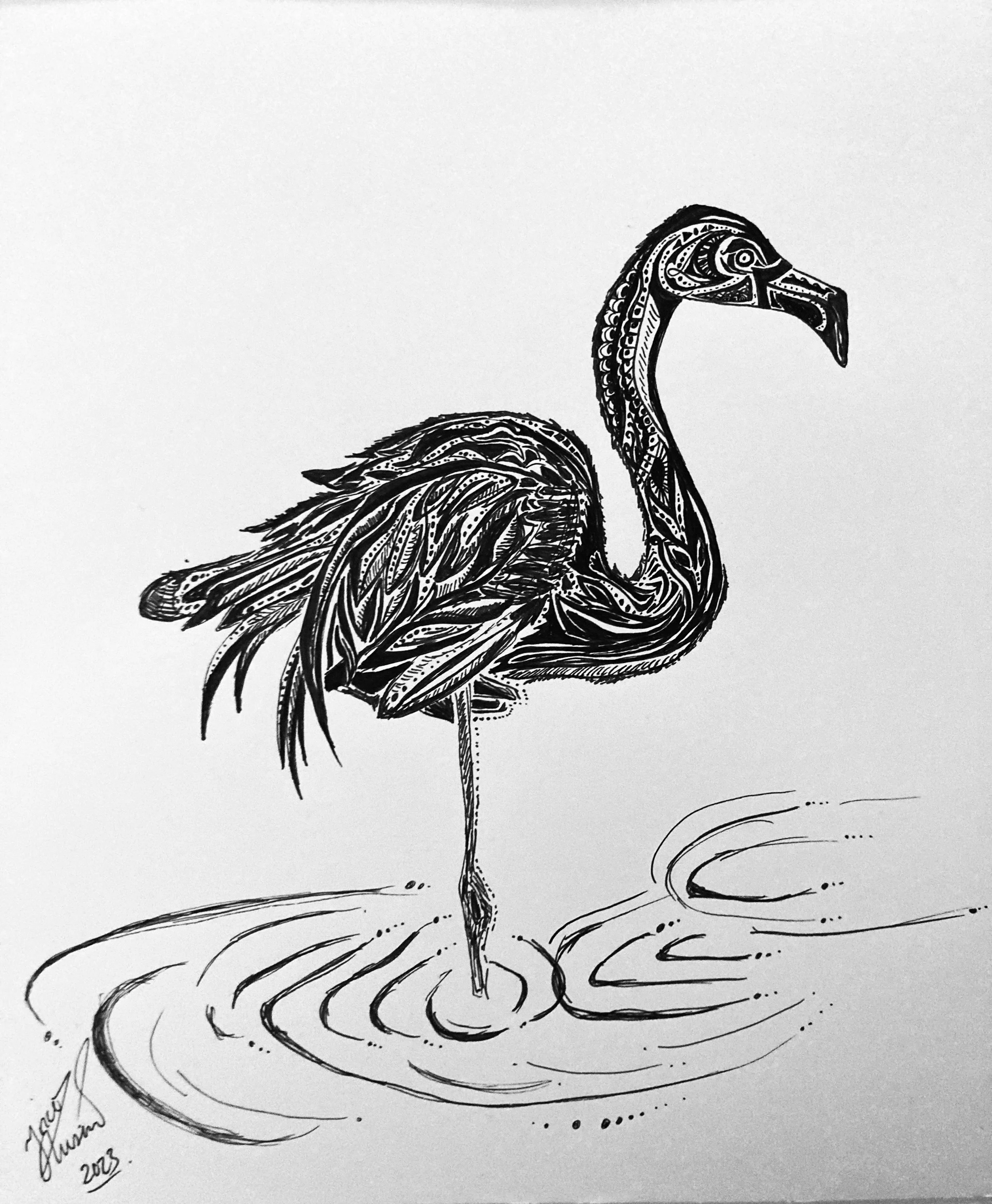 'Elegance'. Ink on paper. 2023. 10 x 9 inches. SOLD $50 at Isaac's Way Restaurant.   