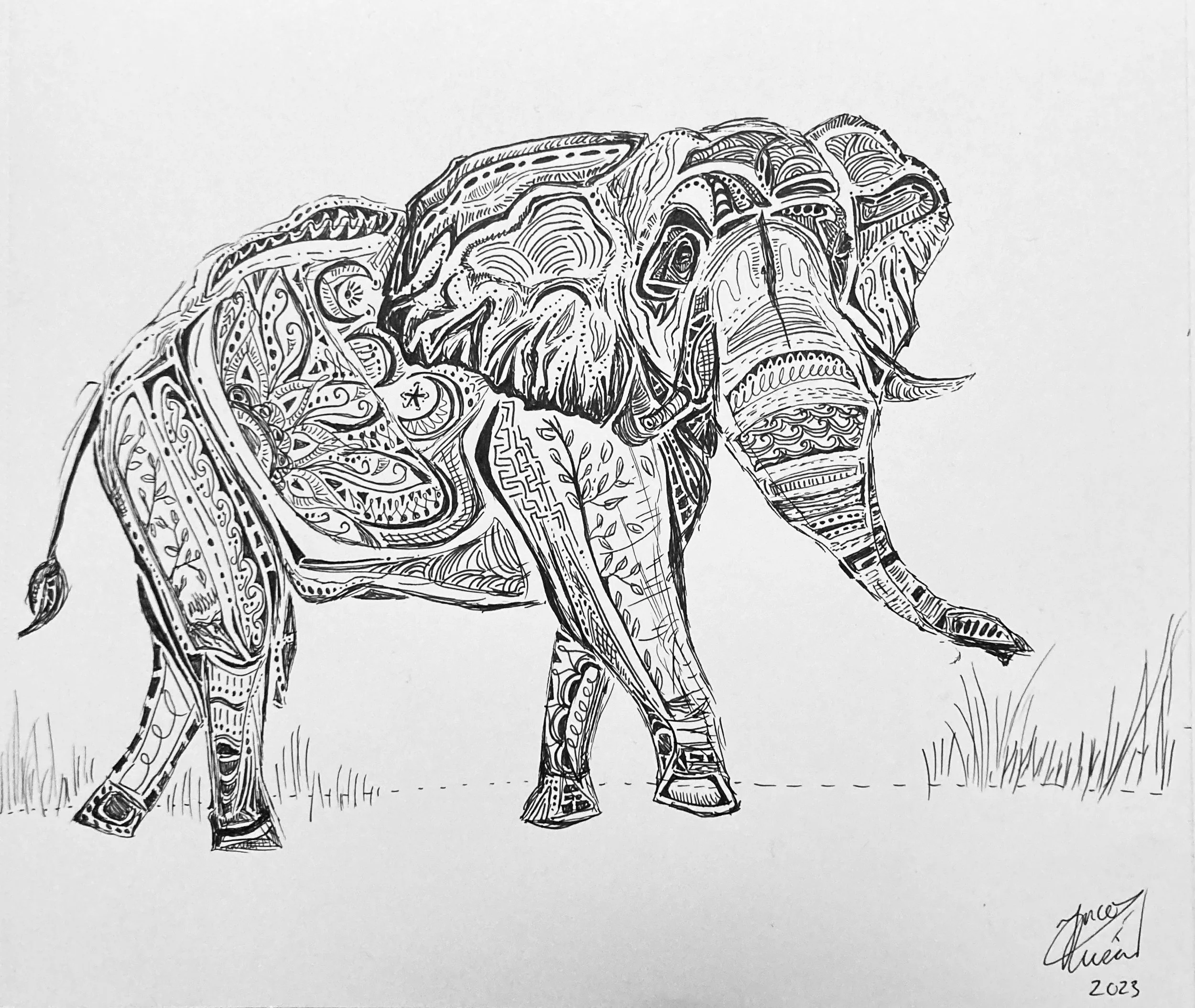 'Am I alone?'. Ink on paper. 2023. 10 x 9 inches. 