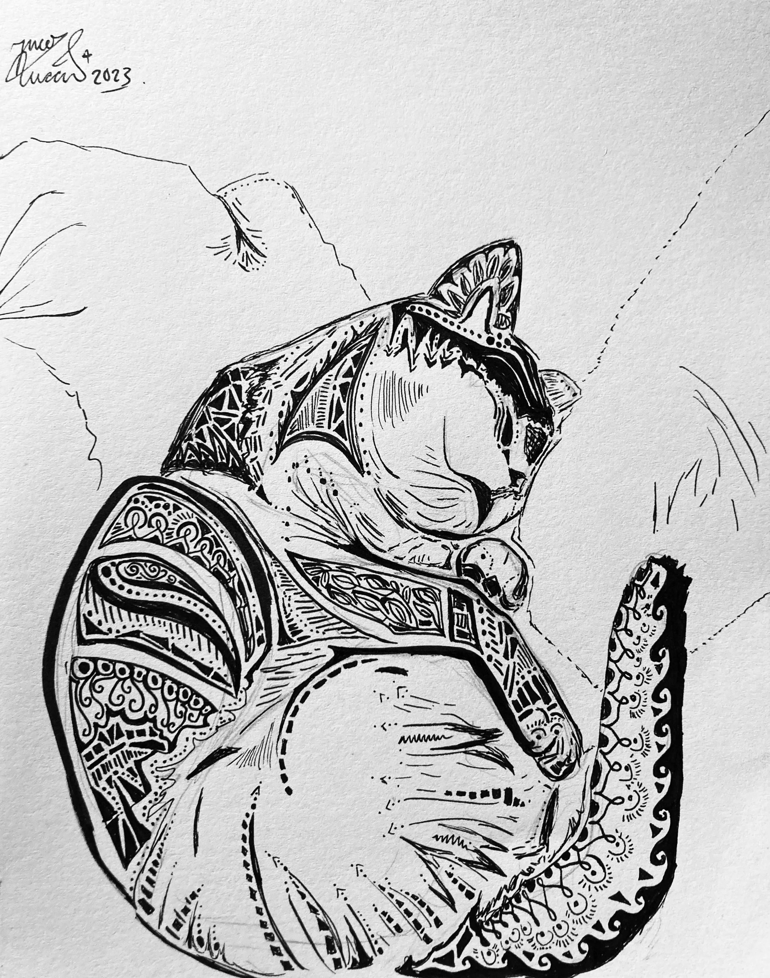 'Curled away'. Ink on paper. 2023. 6 x 8 inches. 