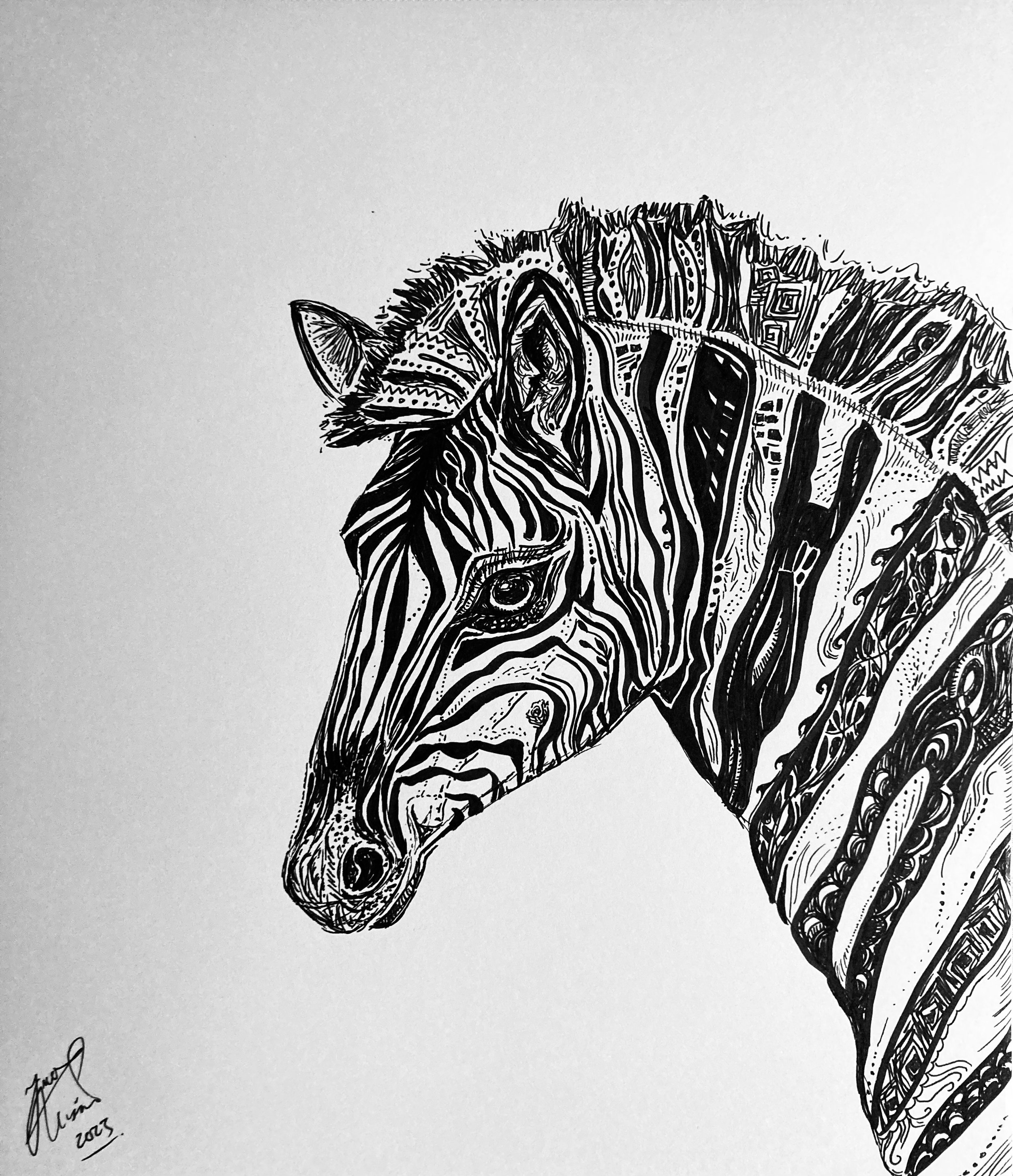 'I will run free'. Ink on paper. 2023. 10 x 9 inches. SOLD $65. 