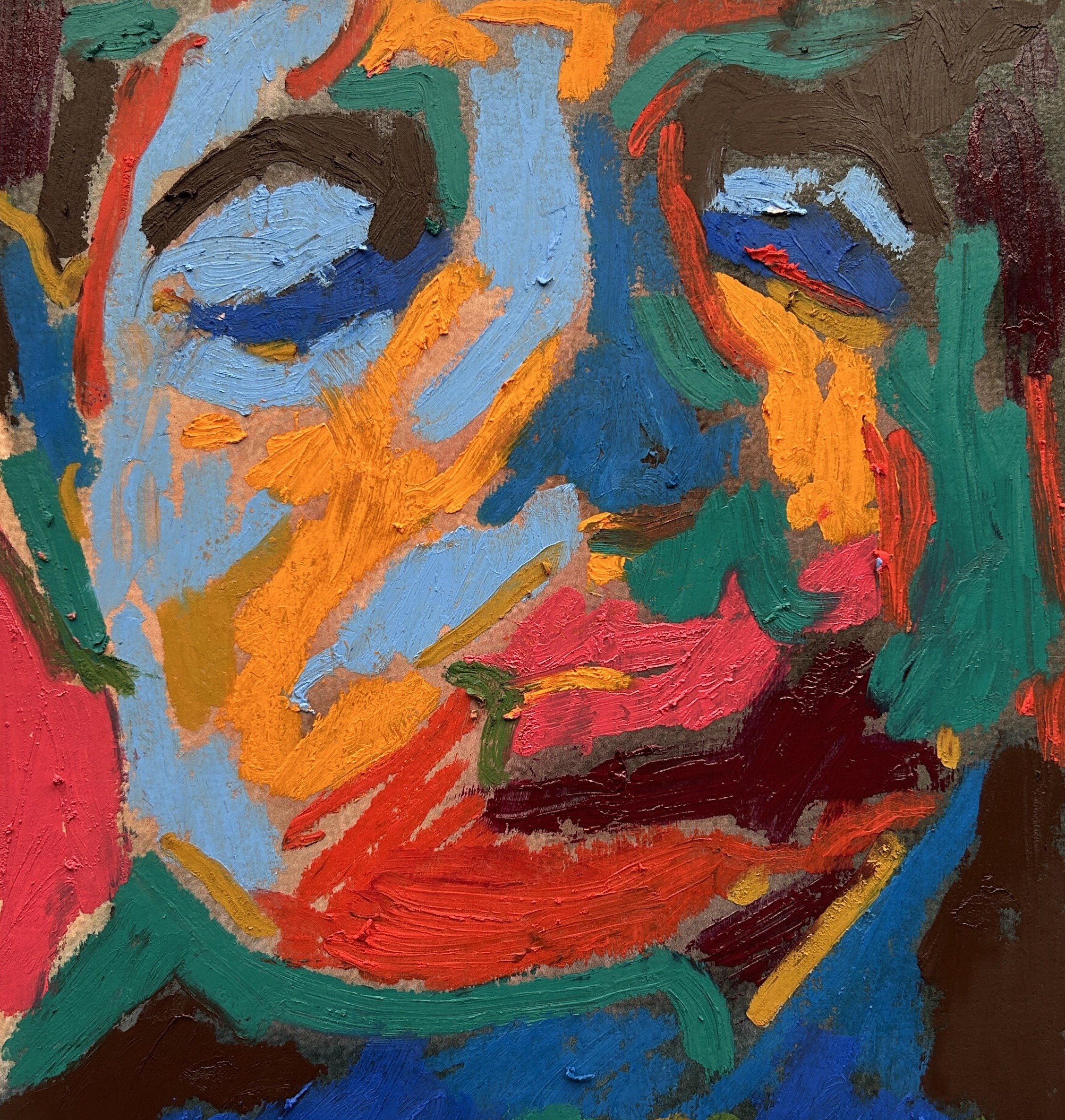 Bold Revisions, oil stick on photograph, 8x8 inches by Angela Meijer. My eyes are closed now. I can see on the inside. Take a deep breath now.