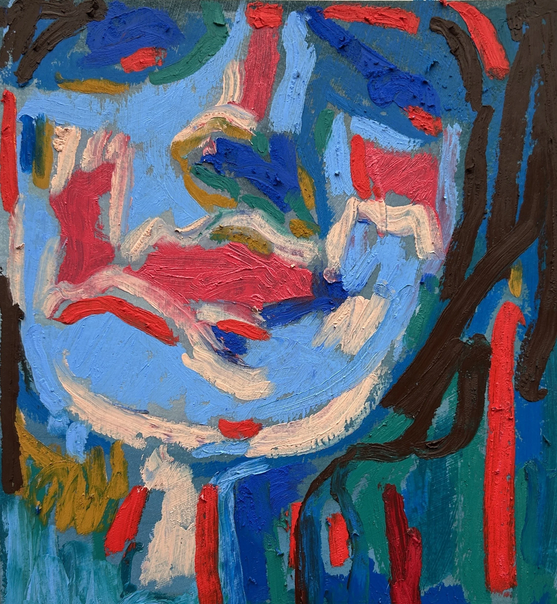 Unmasked Memory, oil stick on photograph, 8x8 inches. I hung my shame up so everyone could see it. Now it can not rule.