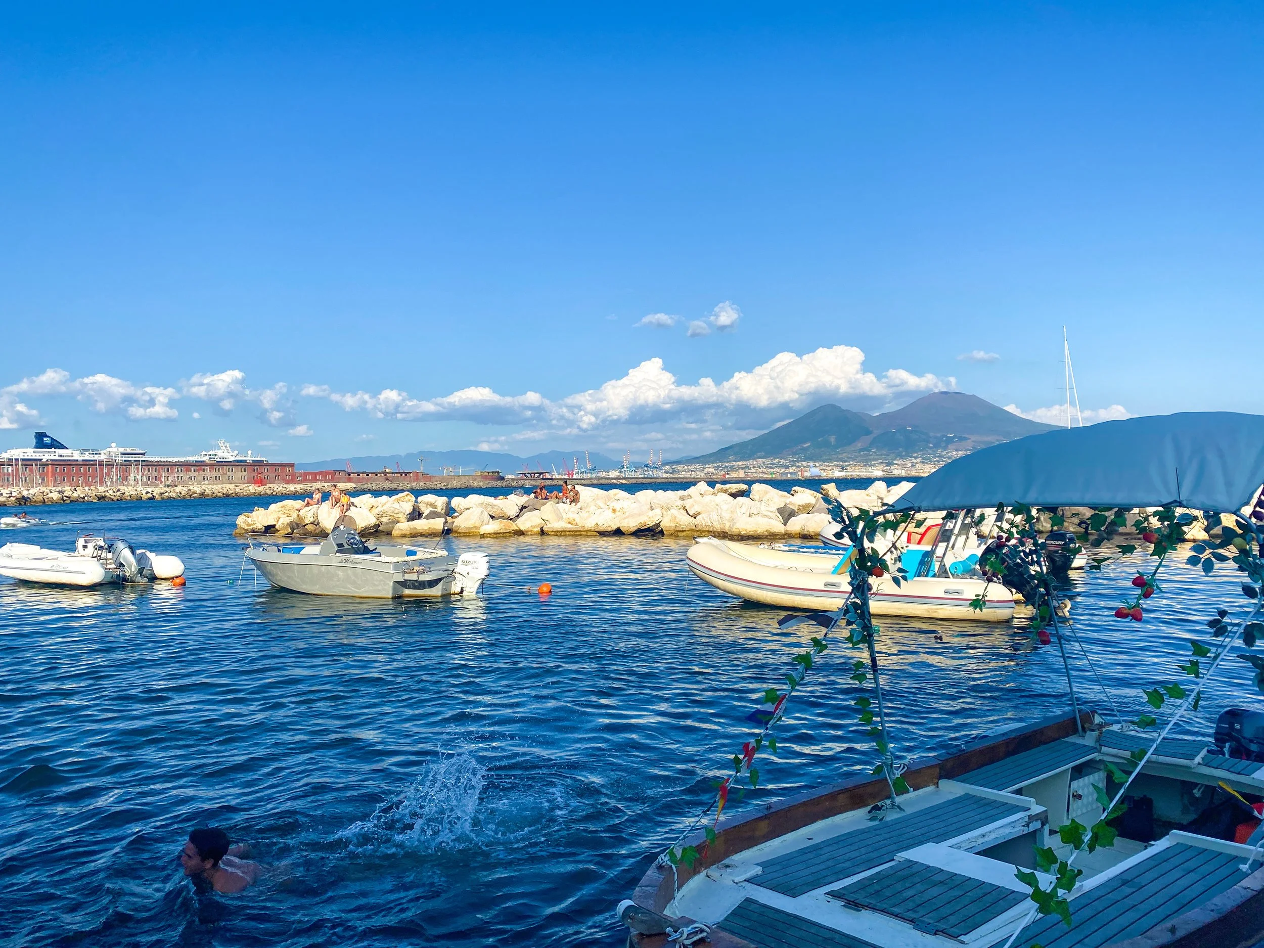 Lungomare di Napoli is a popular swimming spot for locals and offers an incredible waterfront route for an evening stroll. 