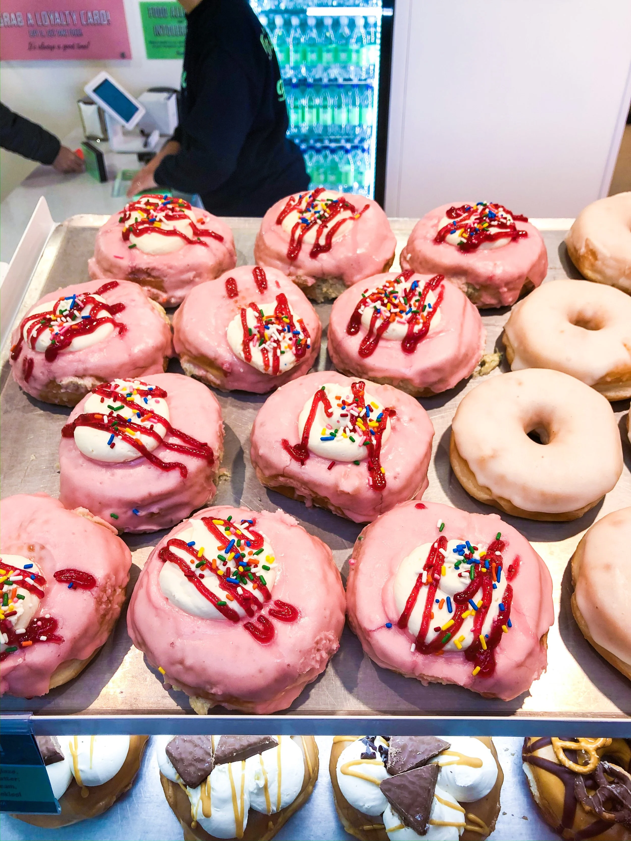 Indulging in the breakfast of champions at Doughnut Time. 