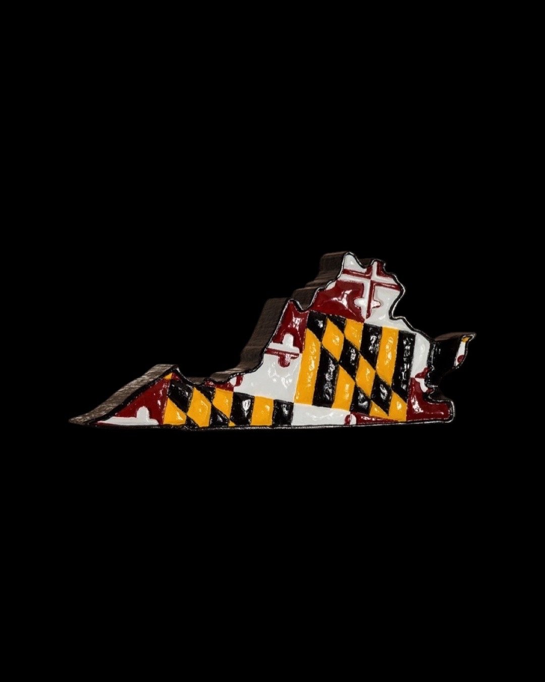 Virginia Shaped Maryland Flag, Hand Carved from Bass Wood, Acrylic Paint