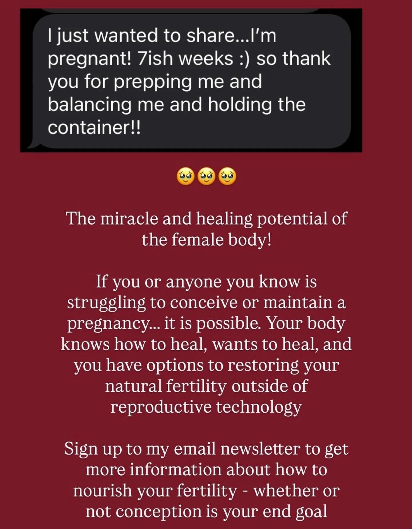 Link in bio to sign up for my newsletter, where I will be sharing more on how to support your fertile essence as a woman, to support conception and beyond.

If you&rsquo;re looking for individualized support on your fertility journey, schedule a free