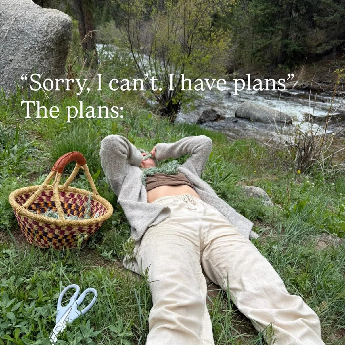 Sometimes you just gotta lay down on the grass by the river and put freshly harvested wild mugwort covering your eyes and face and all over your body&hellip;..

Ya feel me ladies?