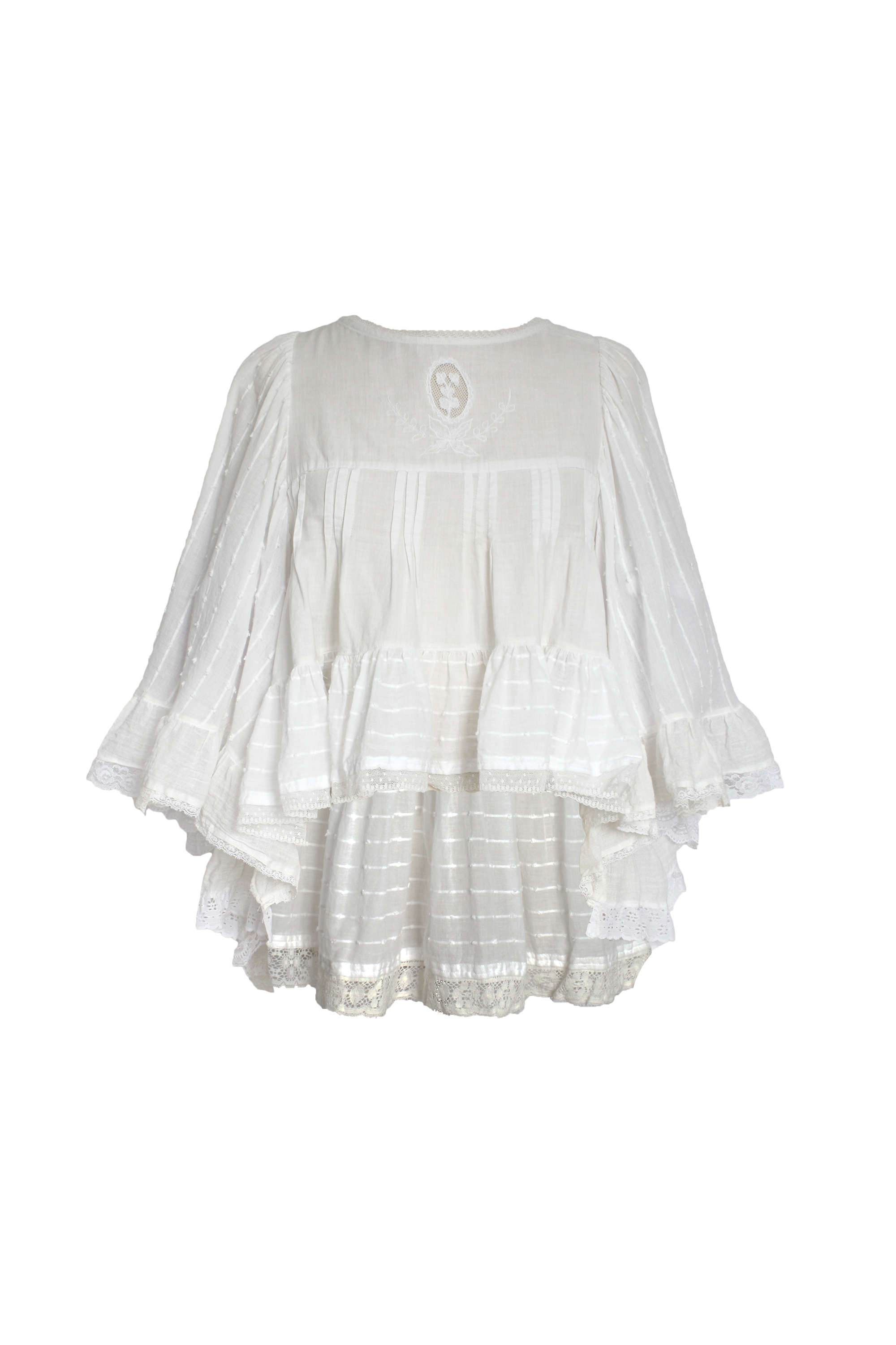 White Cotton Pleated and Ruffled Blouse