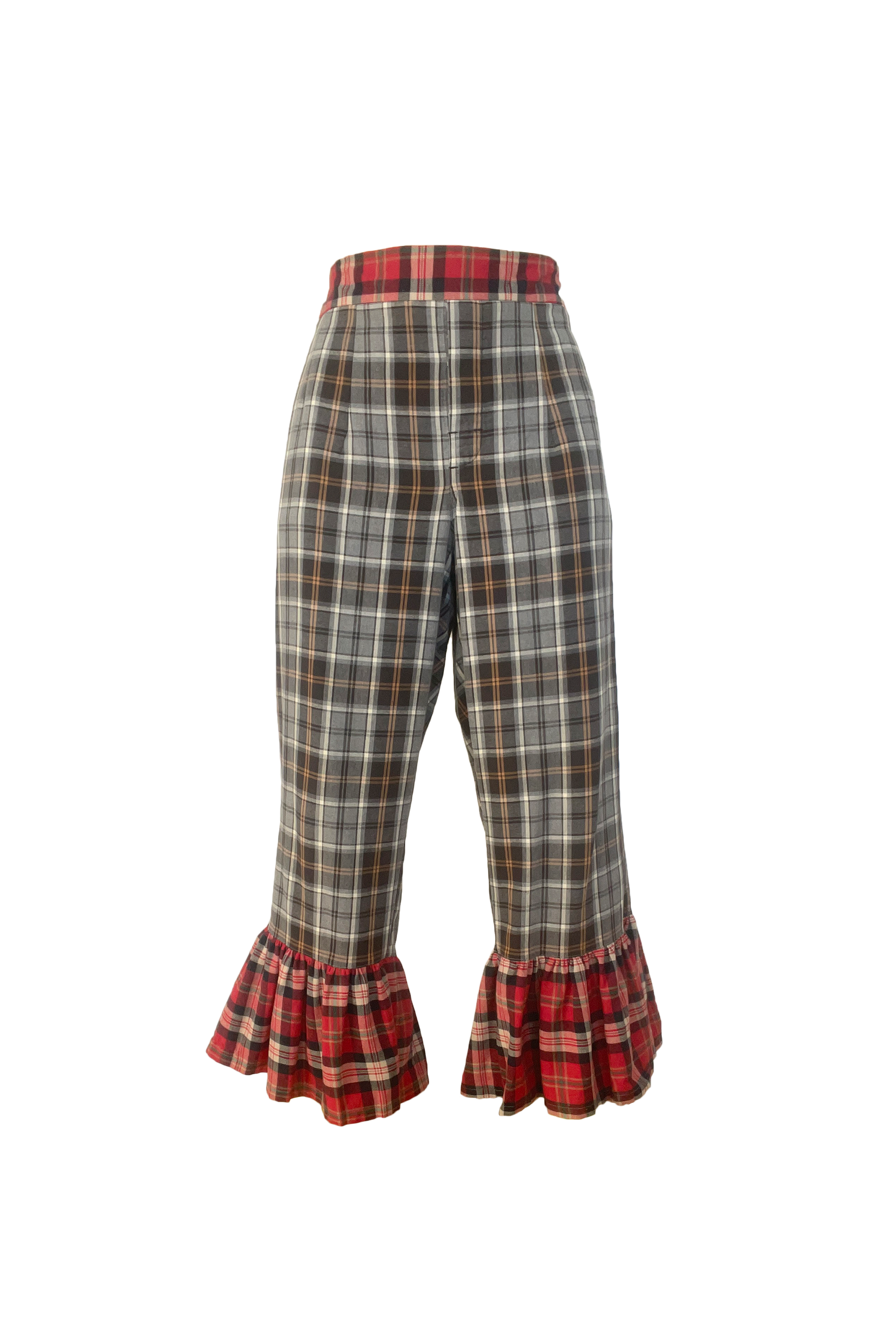 Gray and Red Plaid Ruffle Pants