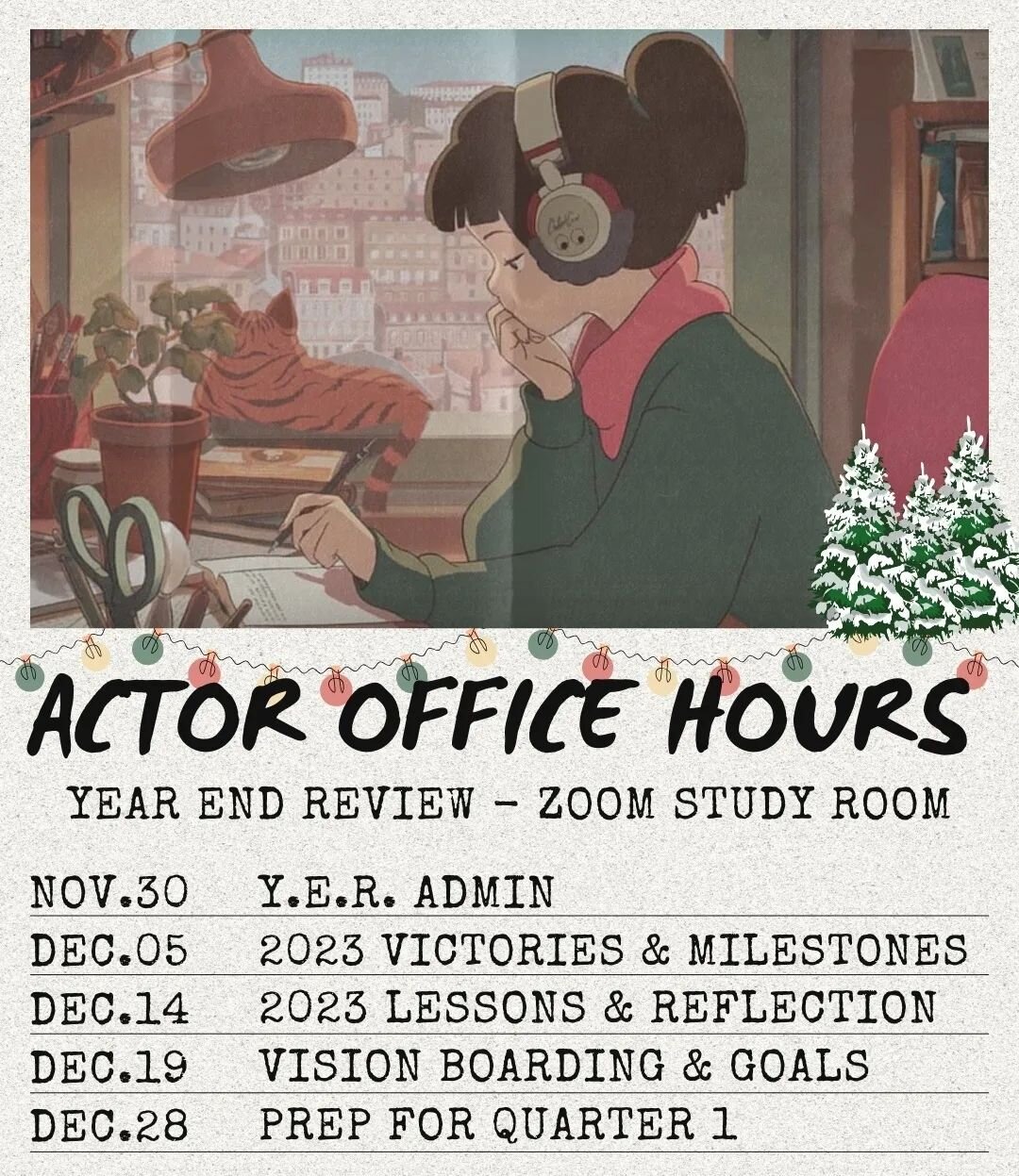 Actor Office Hours are open and free for xmas!

As I am closing out the year, and busier than anticipated, I figured a gathering might be in order for more accountability buds.

Time : 5 - 7 pm GMT
Price : a smile
Link : available upon request

These