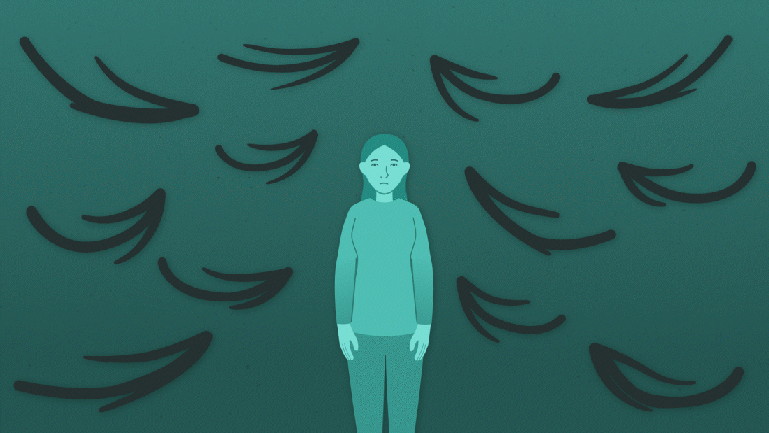 Animation still depicting stalking using visual metaphor, from the IPV educational video series