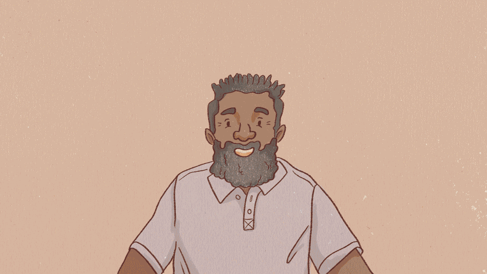 Animated GIF of a diverse group of people representing the multiple myeloma community, ending with a photo reveal of Thomas Goode, the real patient whose story is told in the resource