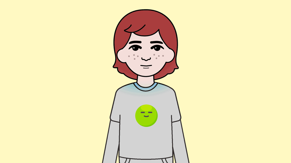 Animated GIF of a nonbinary teenager standing with colourful emotion blobs visible inside their body, representing mixed feelings
