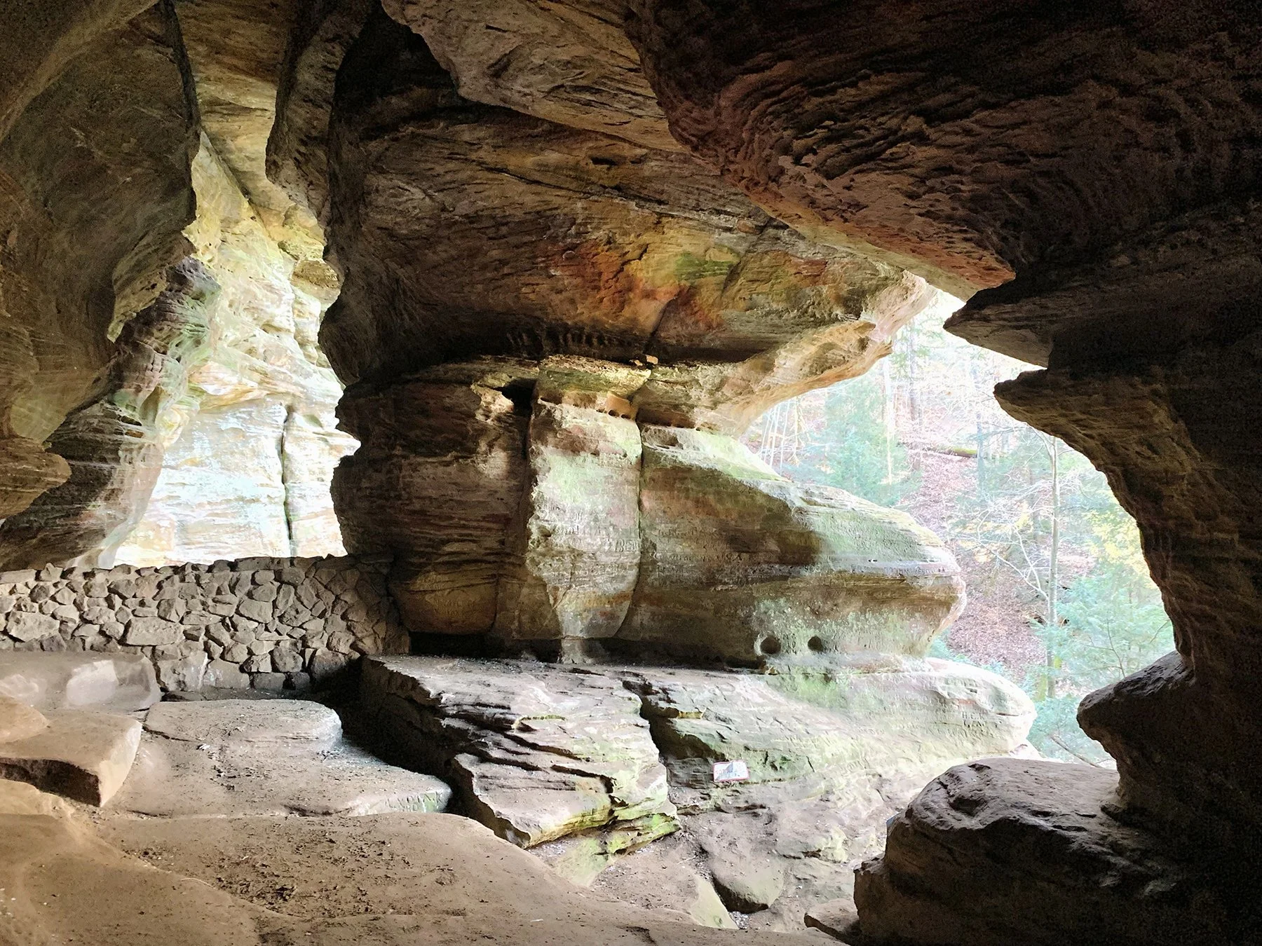 View outward from inside the cave.
