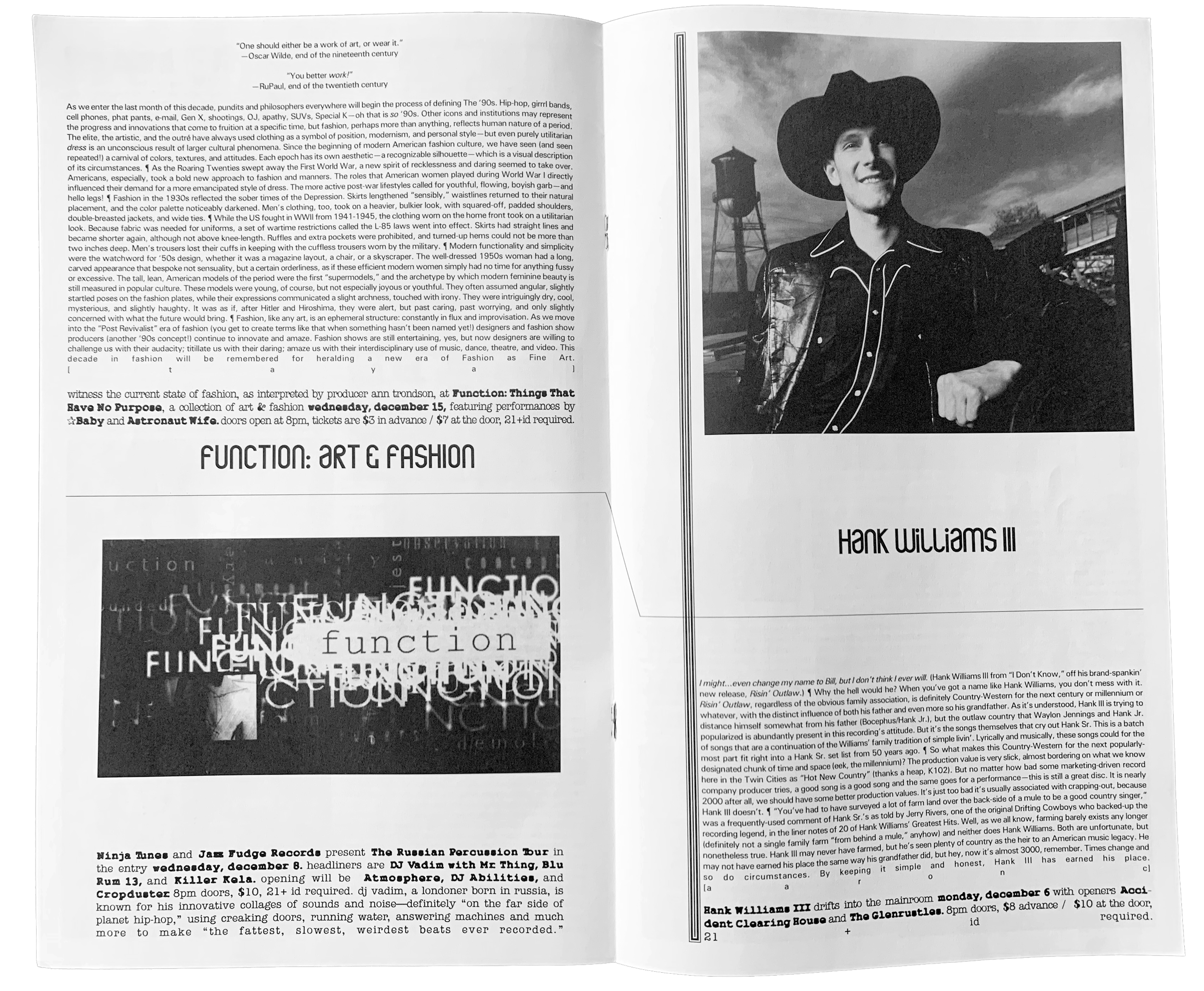 First Avenue In-House Magazine #32. Interior: Hank Williams III (right).