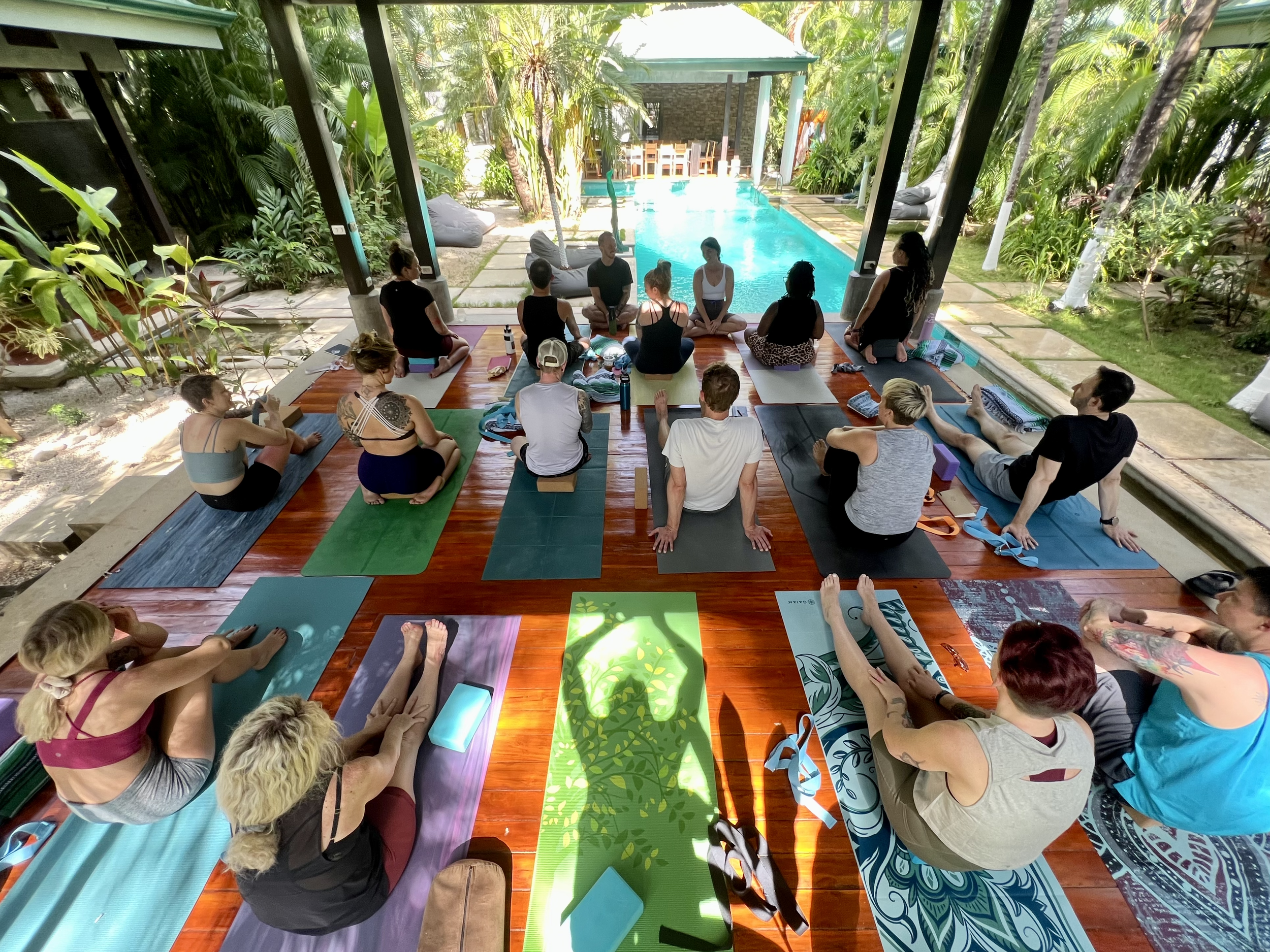 Group on the yoga platform for class