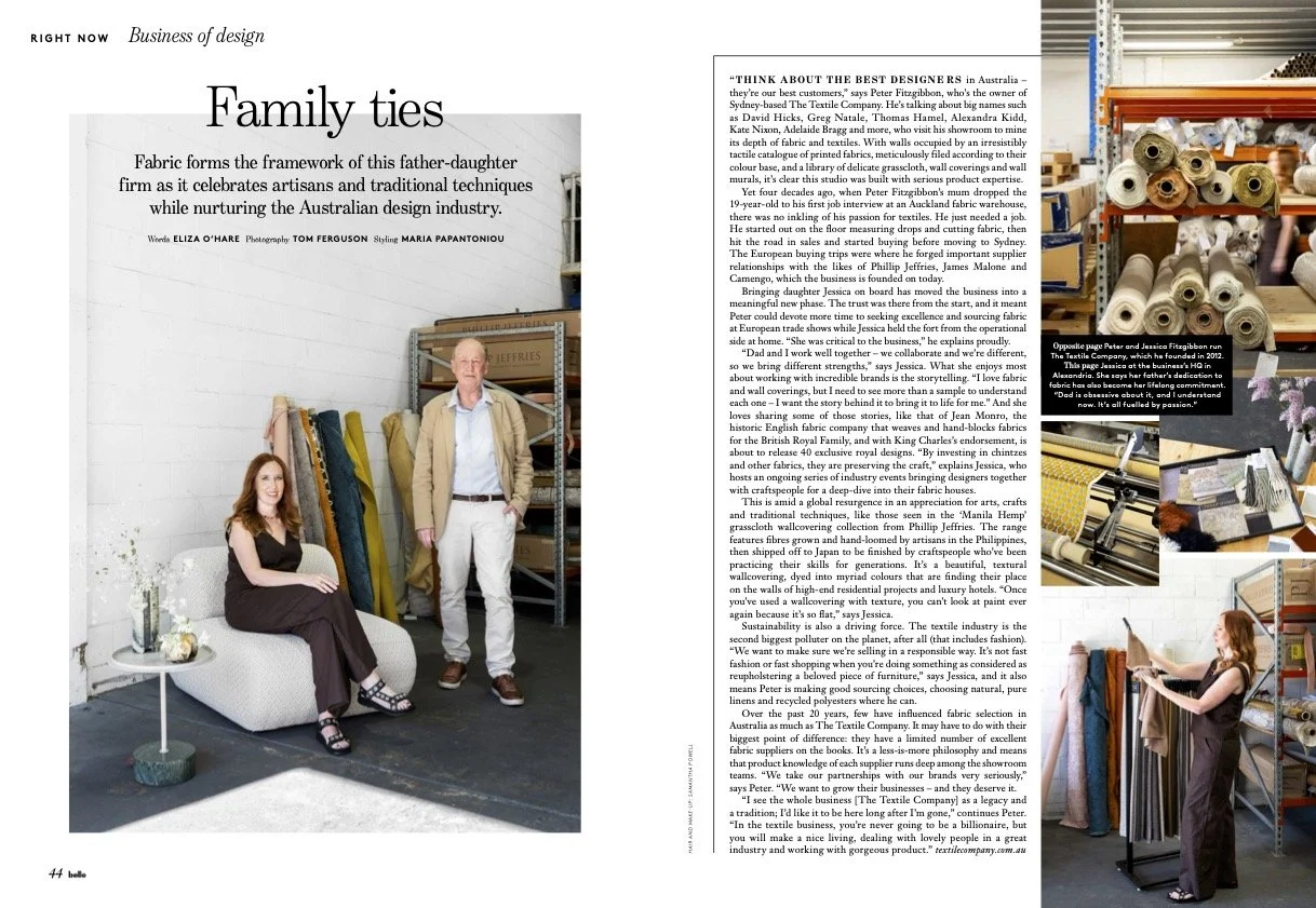 
Belle Magazine
December / January 2026
Business of Design - The Textile Company
Words by Eliza O'Hare
Photography by Tom Ferguson