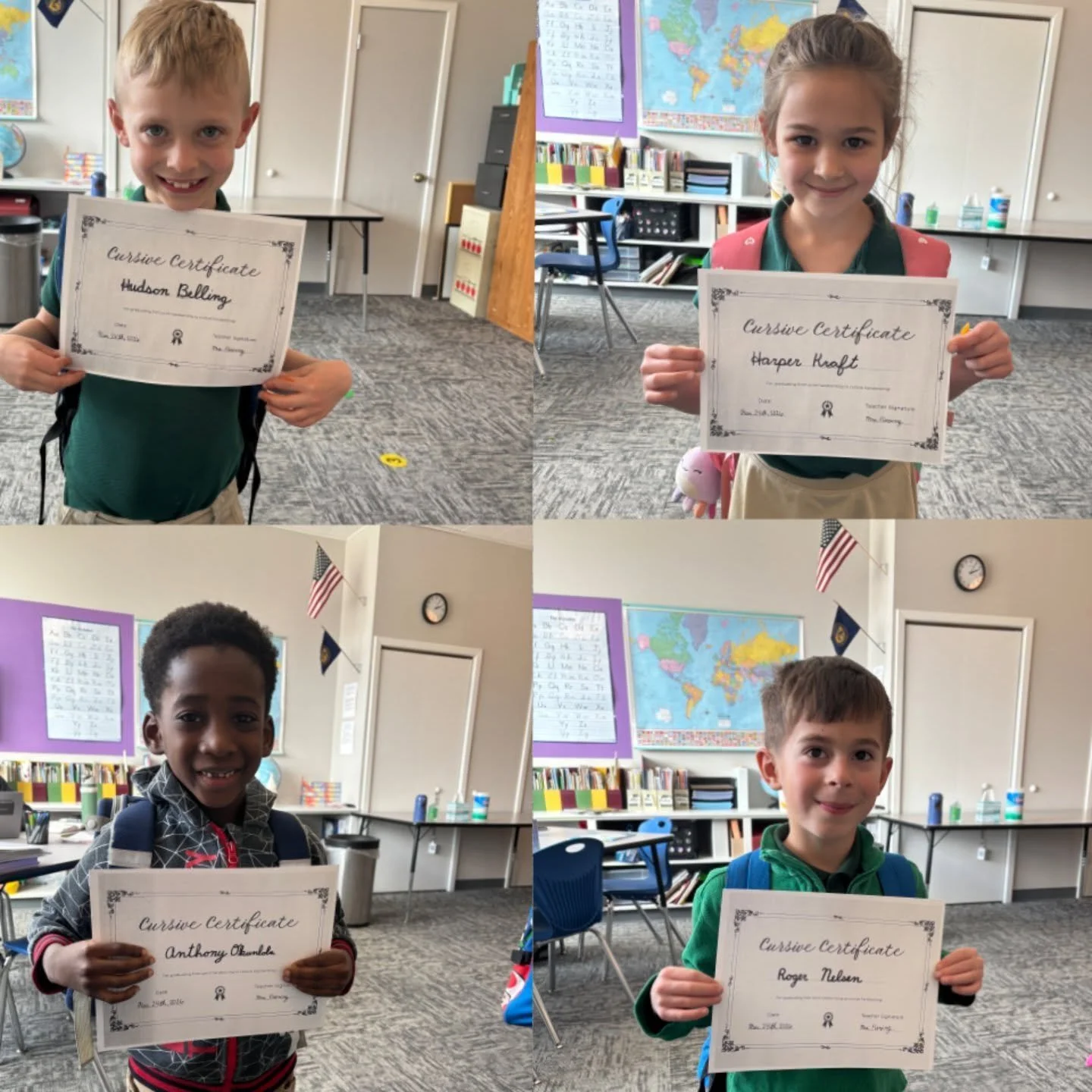 Our first grade class just received their cursive certificates! 

Congratulations kids what amazing hard work you have completed!