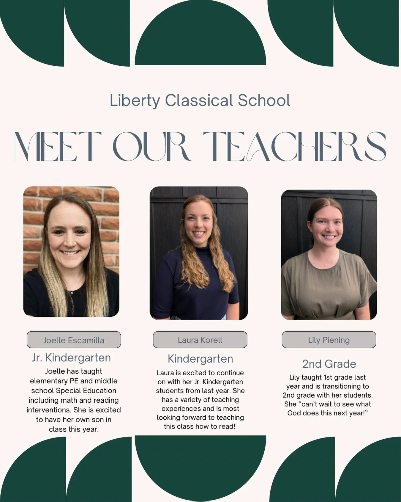 At Liberty Classical School, we are so excited for the upcoming school year and incredibly grateful for the amazing group of women who will be teaching and leading our students next year!
Each of these teachers brings a love for learning, a heart for