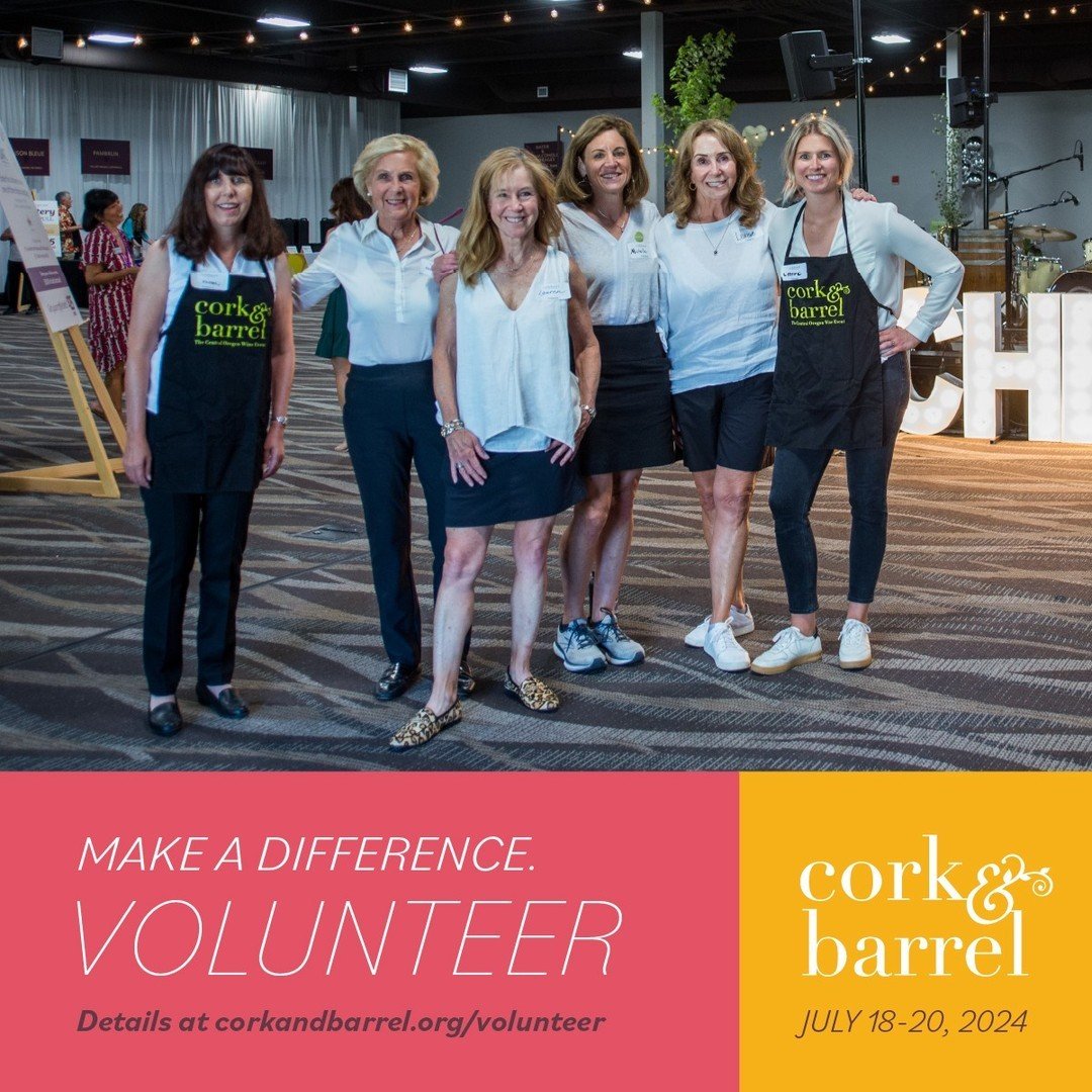 More than 100 volunteers pitch in to make our Cork &amp; Barrel event a success. What do volunteers do? They help set up, tear down, greet guests, drive shuttles, run raffles, pour wine, tally donations, and so much more! ⁠
⁠
And most importantly, vo