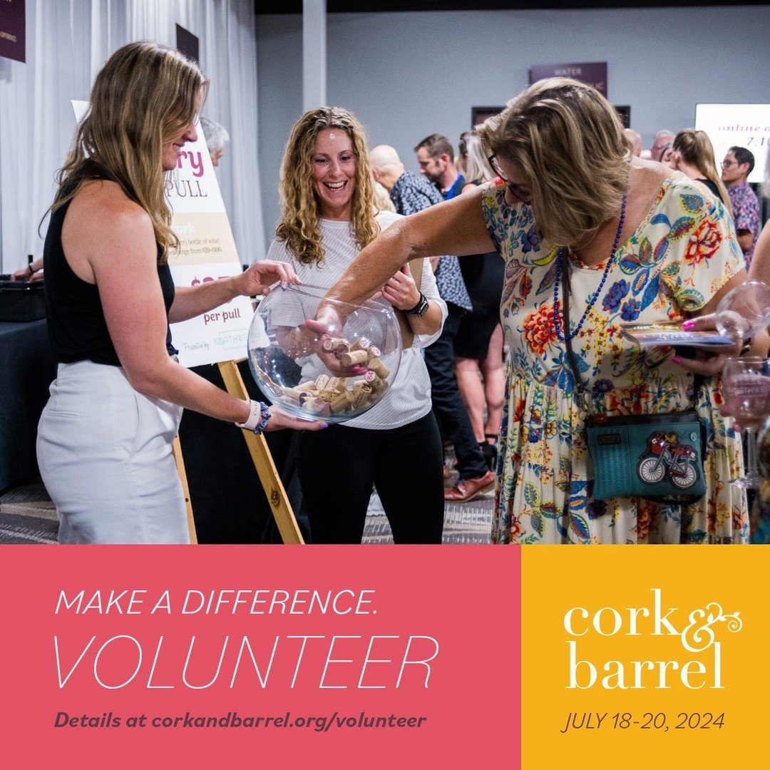 If you're a people person, consider volunteering at this year's Cork &amp; Barrel! ⁠
⁠
There are lots of ways you can bring the party spirit to our event. Greet guests, help with check-in and check-out, sell raffle tickets, or run popular activities 