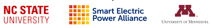Logos of the project partners (North Carolina State University, Smart Electric Power Alliance, and University of Minnesota)