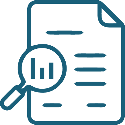 Clipboard and magnifying glass symbolizing research