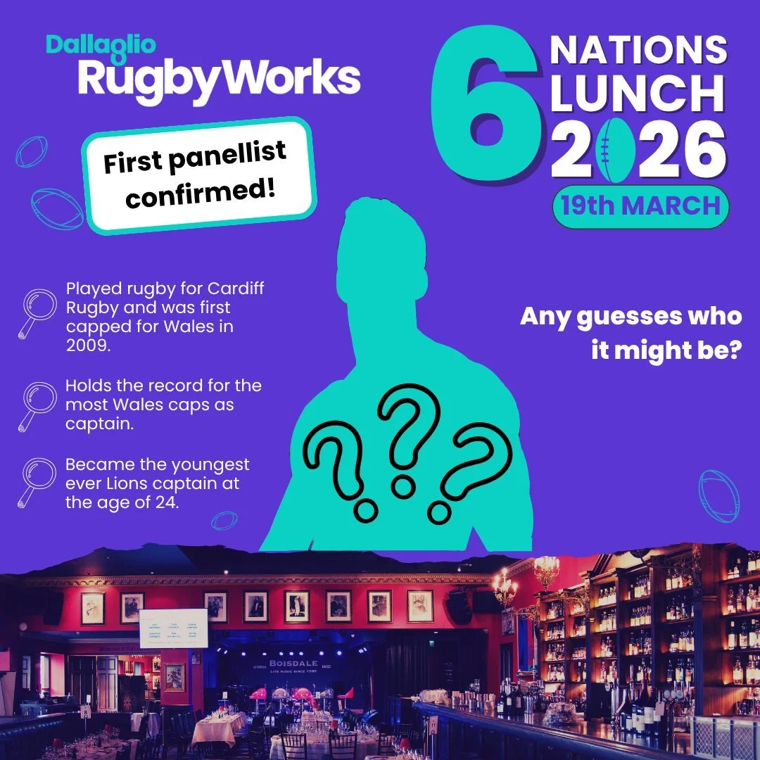 Big News! 

The first panellist for our Dallaglio RugbyWorks 6 Nations Lunch 2026 is officially confirmed! 🏉

 Date: 19th March
Venue: Boisdale Canary Wharf

Here are some clues about our special guest:
✅ Played for Cardiff Rugby and first capped fo