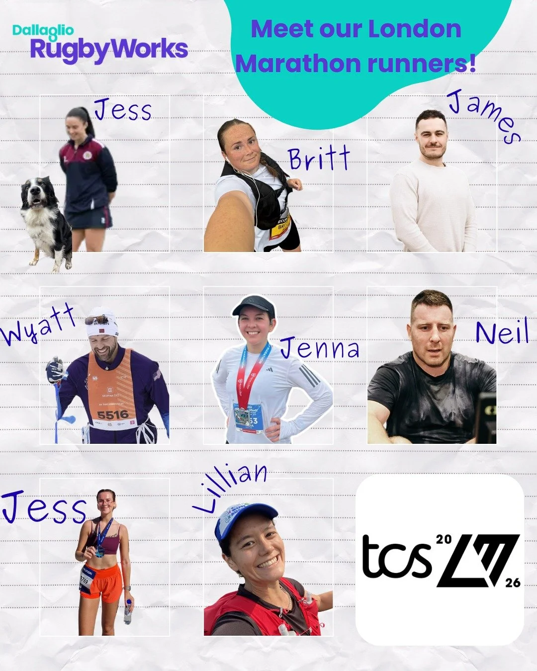 Meet our London Marathon heroes!

Please show your support to our 8 incredible runners taking on the London Marathon 2026 for Dallaglio RugbyWorks on the 26th April!

Each of them is pushing themselves to the limit to support young people through the