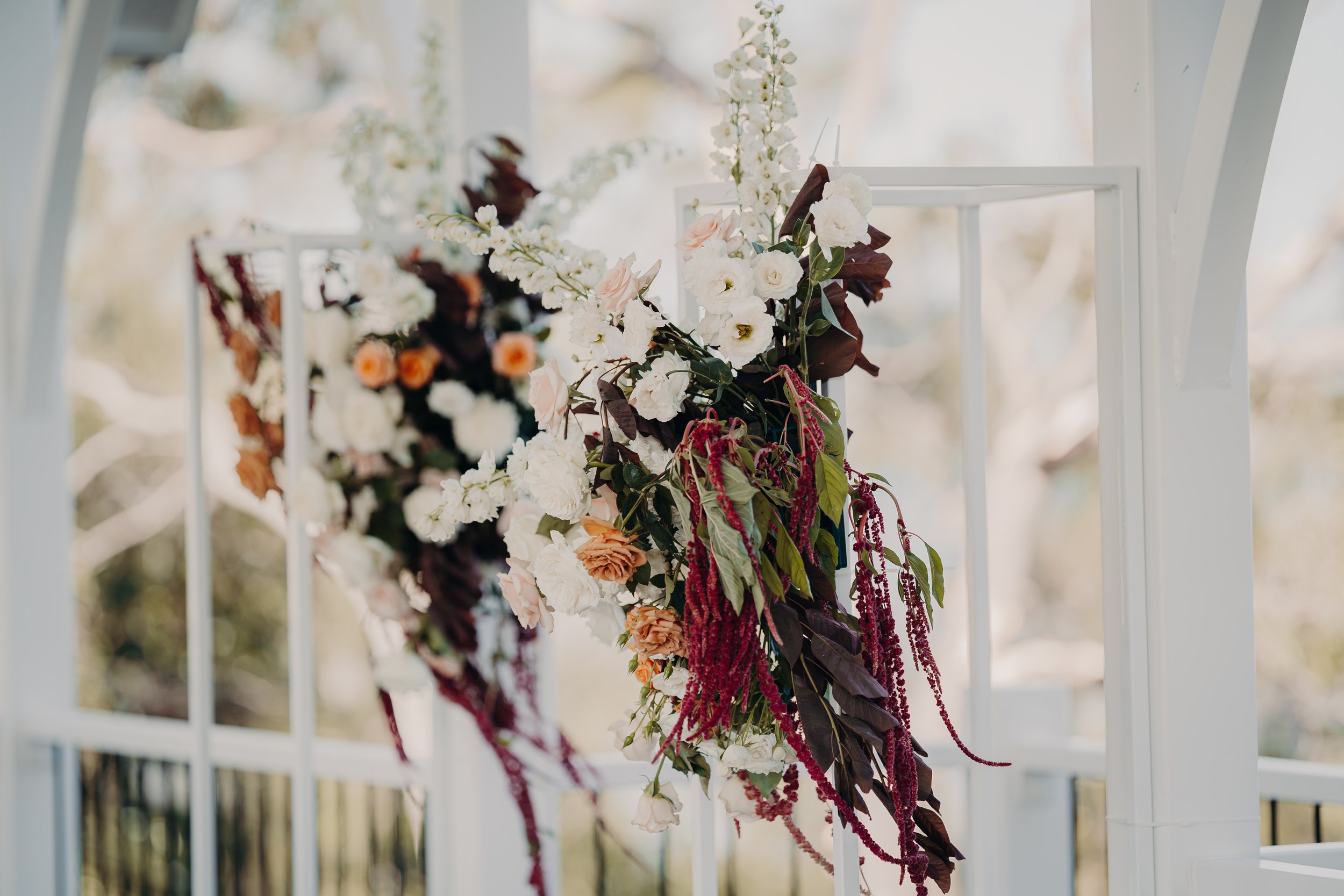 Whimsical flowers at Marriage Ceremony at Sandstone Point Hotel 