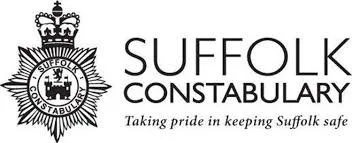 Suffolk Constabulary logo with crown and badge, and the tagline 'Taking pride in keeping Suffolk safe'.